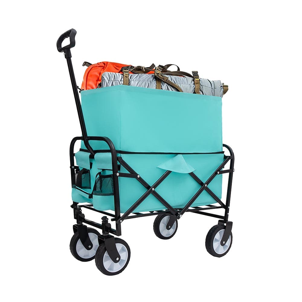 JUJABU CART-11 Blue Extention Collapsible Foldable Wagon Cart with strapping system Beach for Camping Shopping