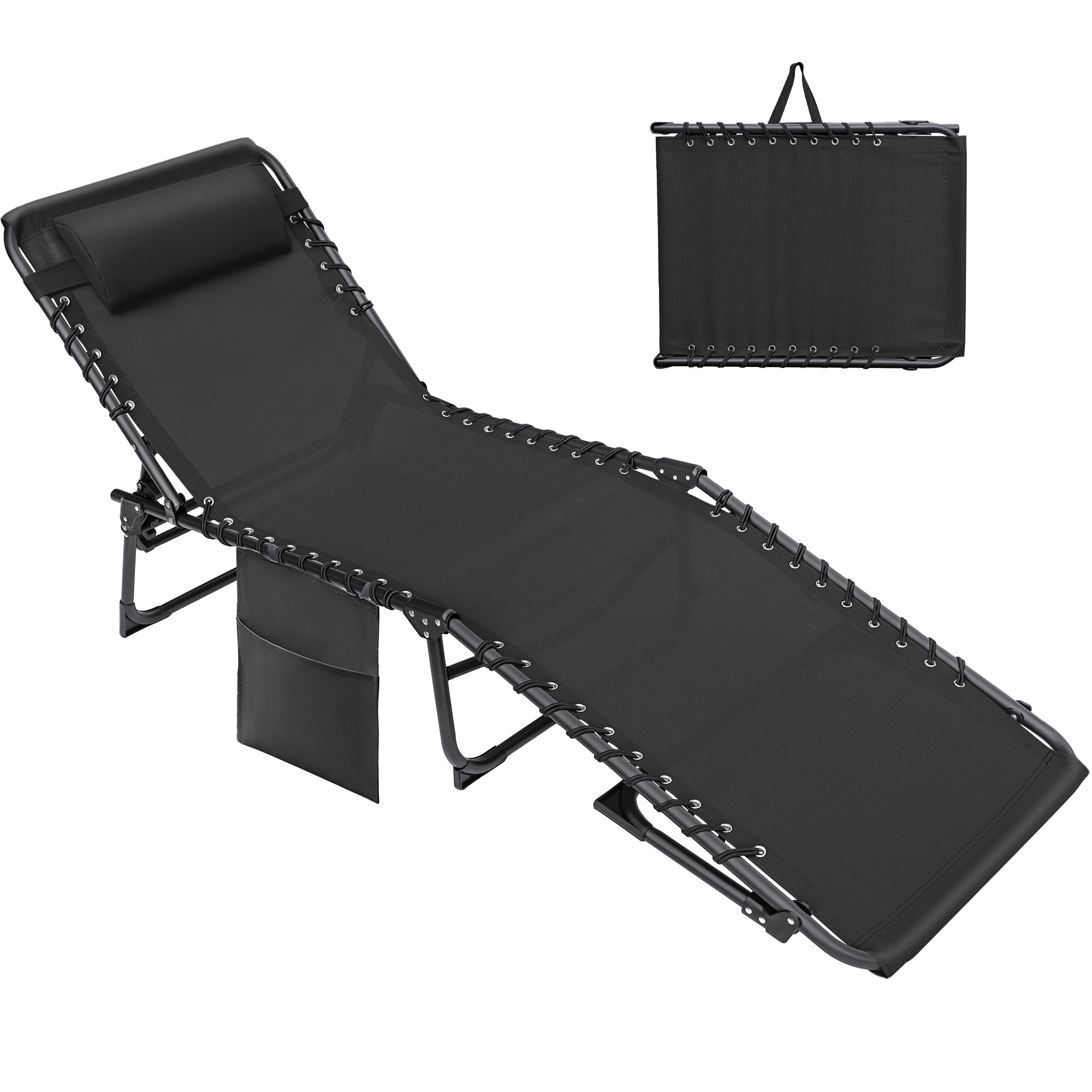 Vineego LS-LCSL23-0340-BK 0340 Black Steel Frame Stationary Chaise Lounge Chair with Black Mesh Seat