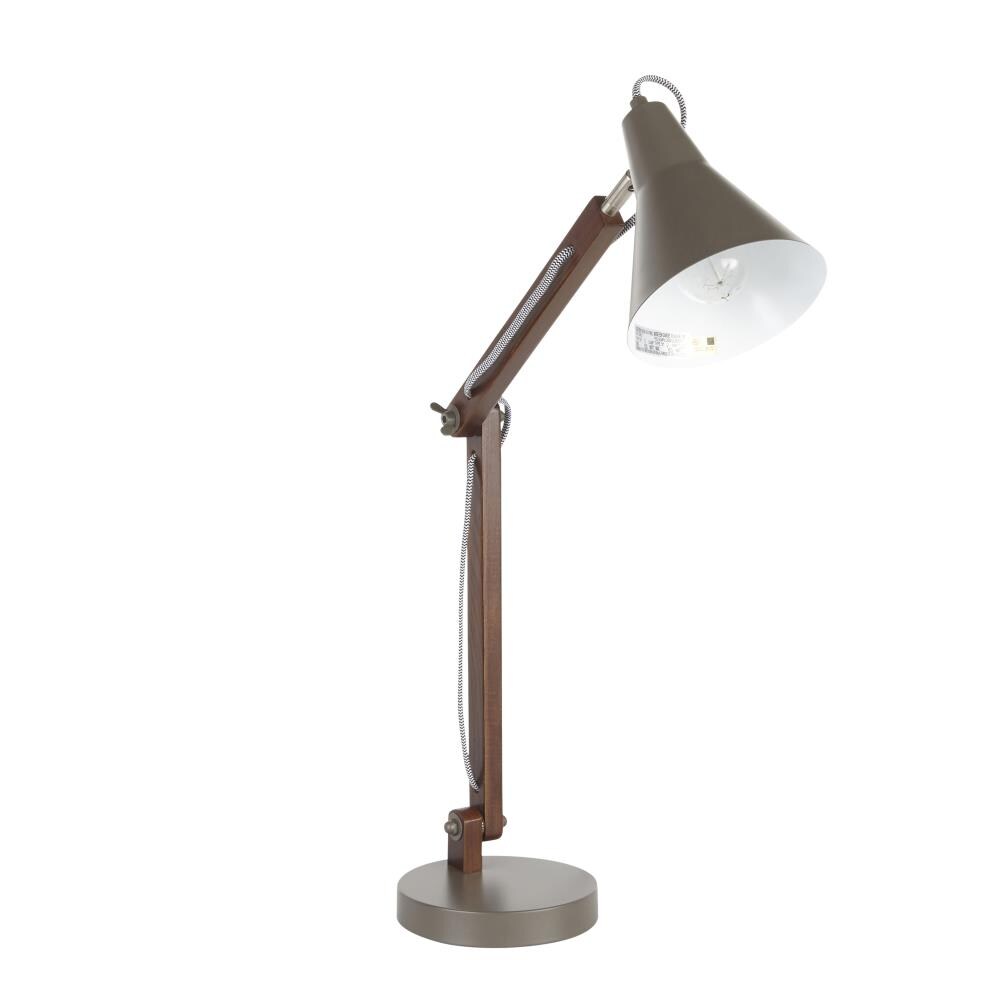LumiSource L-ORTB WL+GY Oregon 31-in Walnut, Grey Swing-arm Table Lamp with Metal Shade