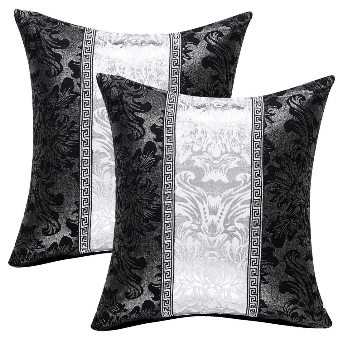 Unique Bargains - 2pcs Square Throw Pillow Cover Decoration Vintage Floral Printed Black Silver C...