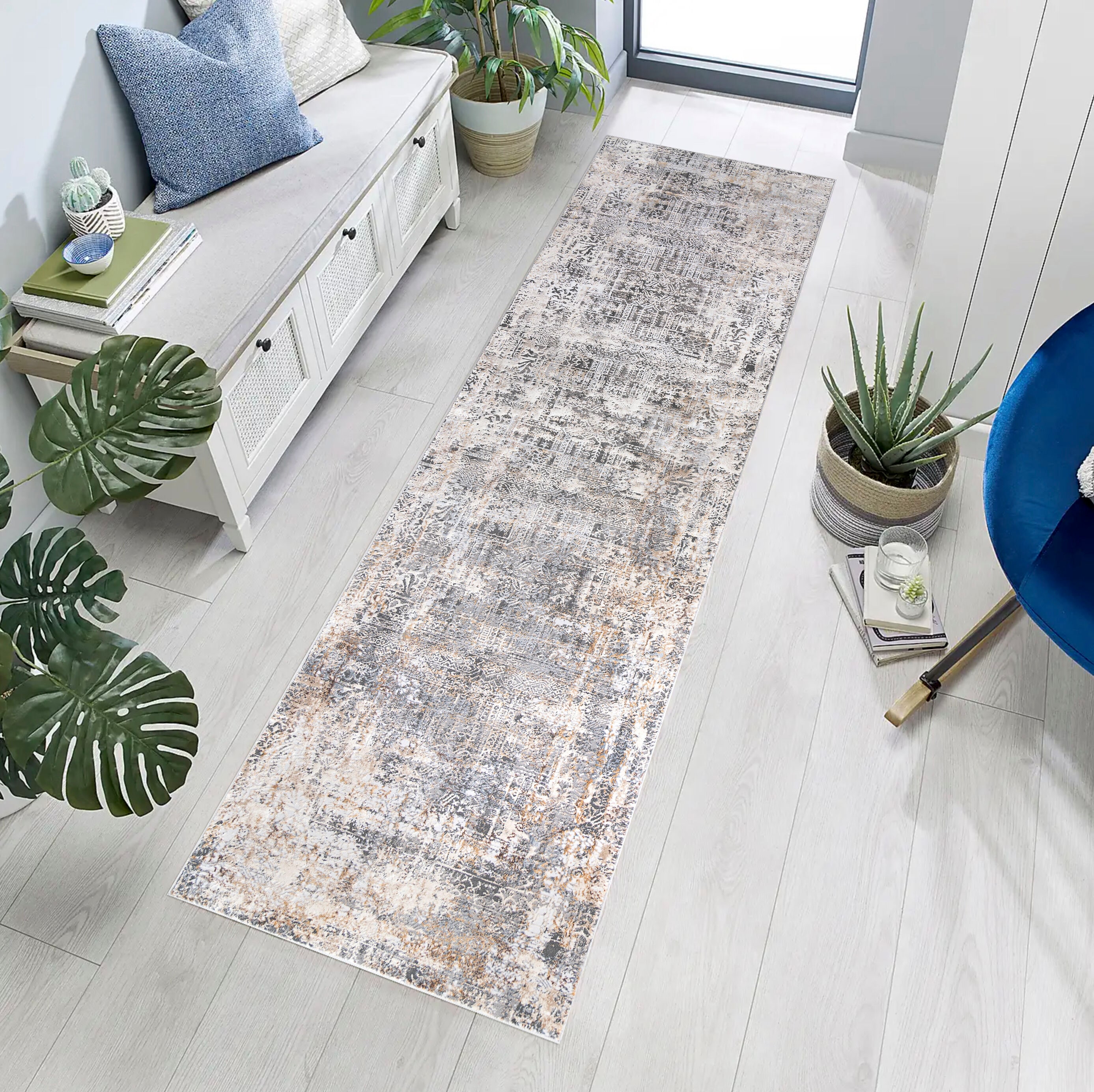 MDA Rugs BM04212 Bowman 2 x 12 (ft) Polyester Ivory/Gray Rectangular Indoor Abstract Area rug