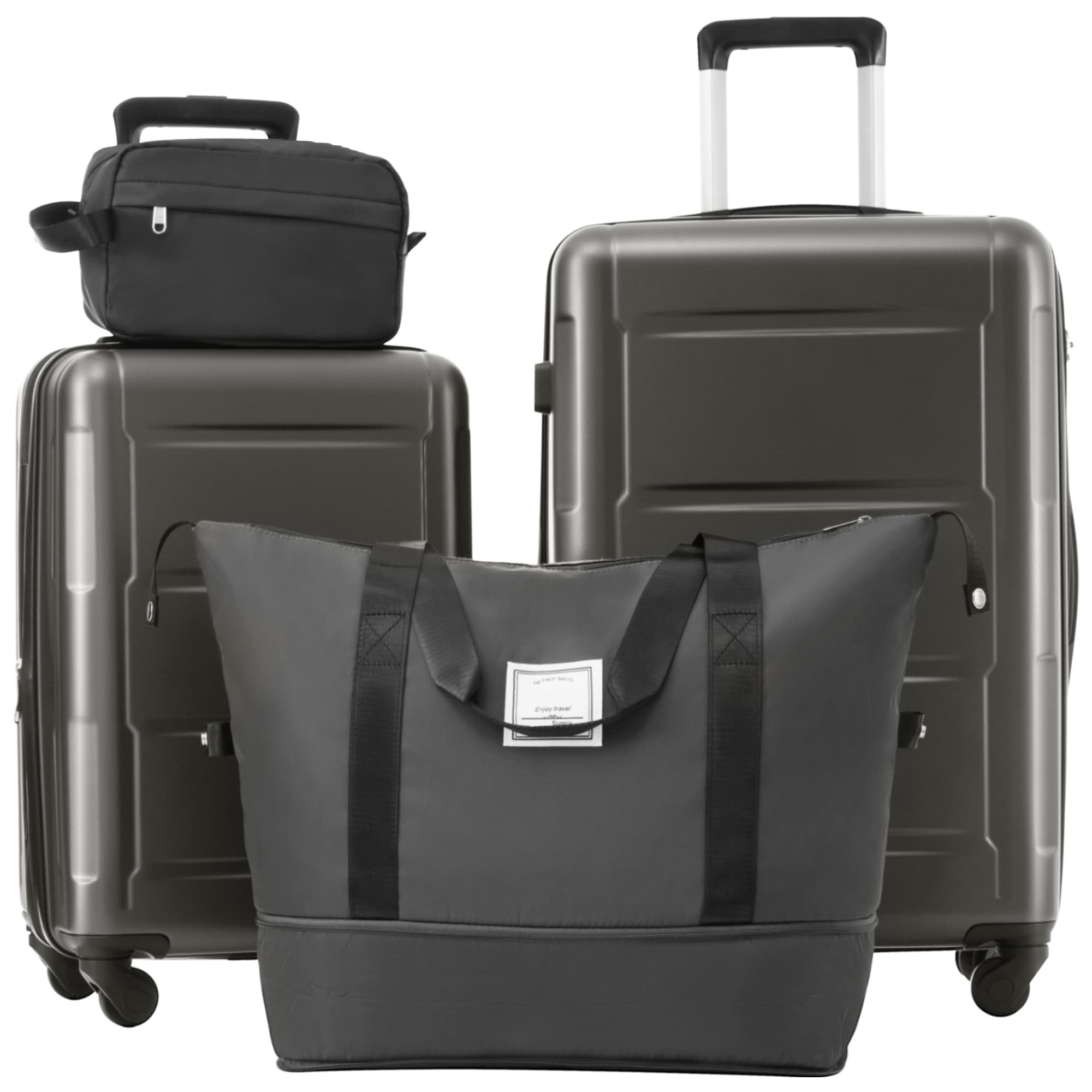 SINOFURN SYD9300004GD 15.5x10.4x24.4 Dark Gray Plastic Hardshell Suitcase set 4 -Bag