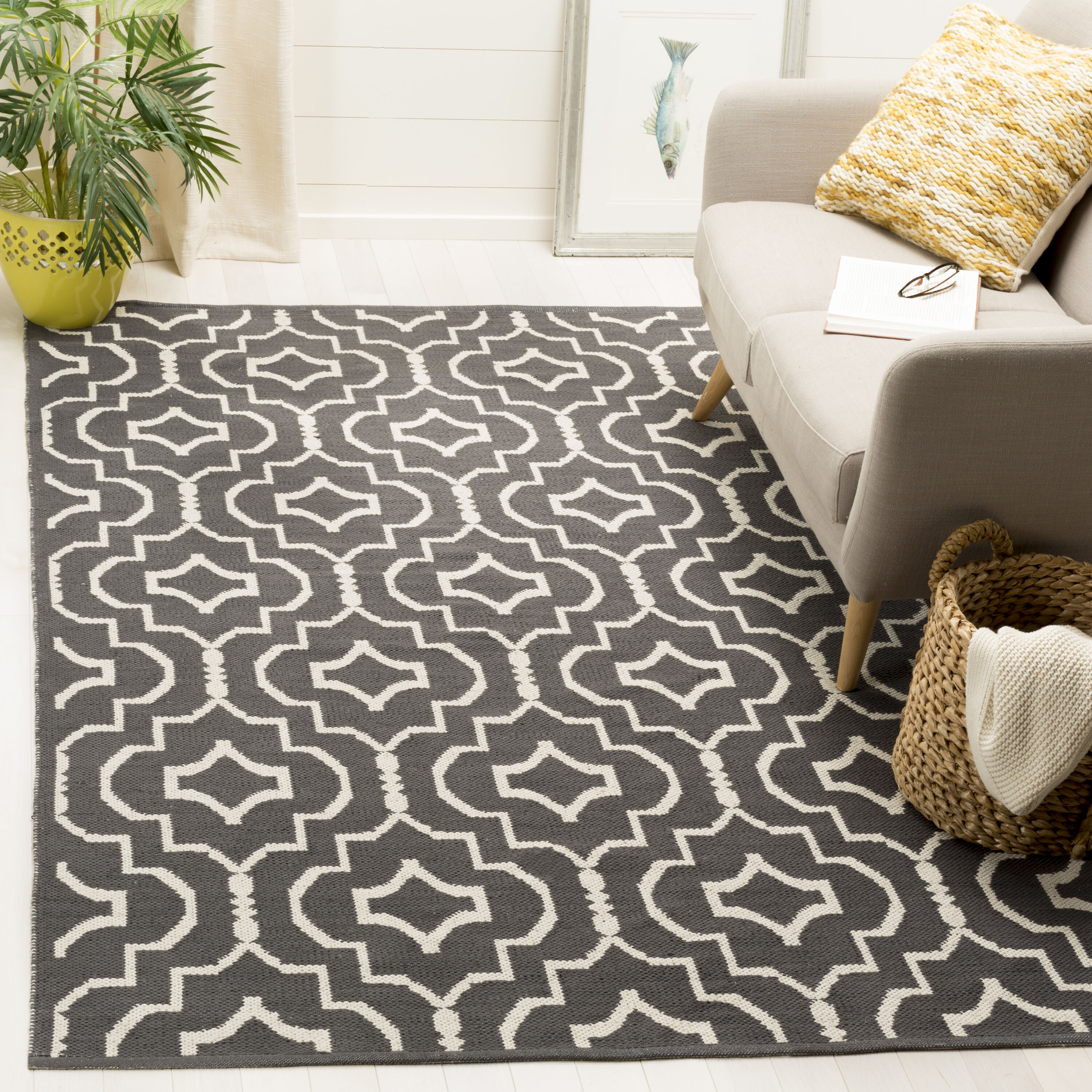 Safavieh MTK722E-3 Montauk Depoe 3 x 5 (ft) Cotton Dark Gray/Ivory Rectangular Indoor Farmhouse/Cottage Throw rug