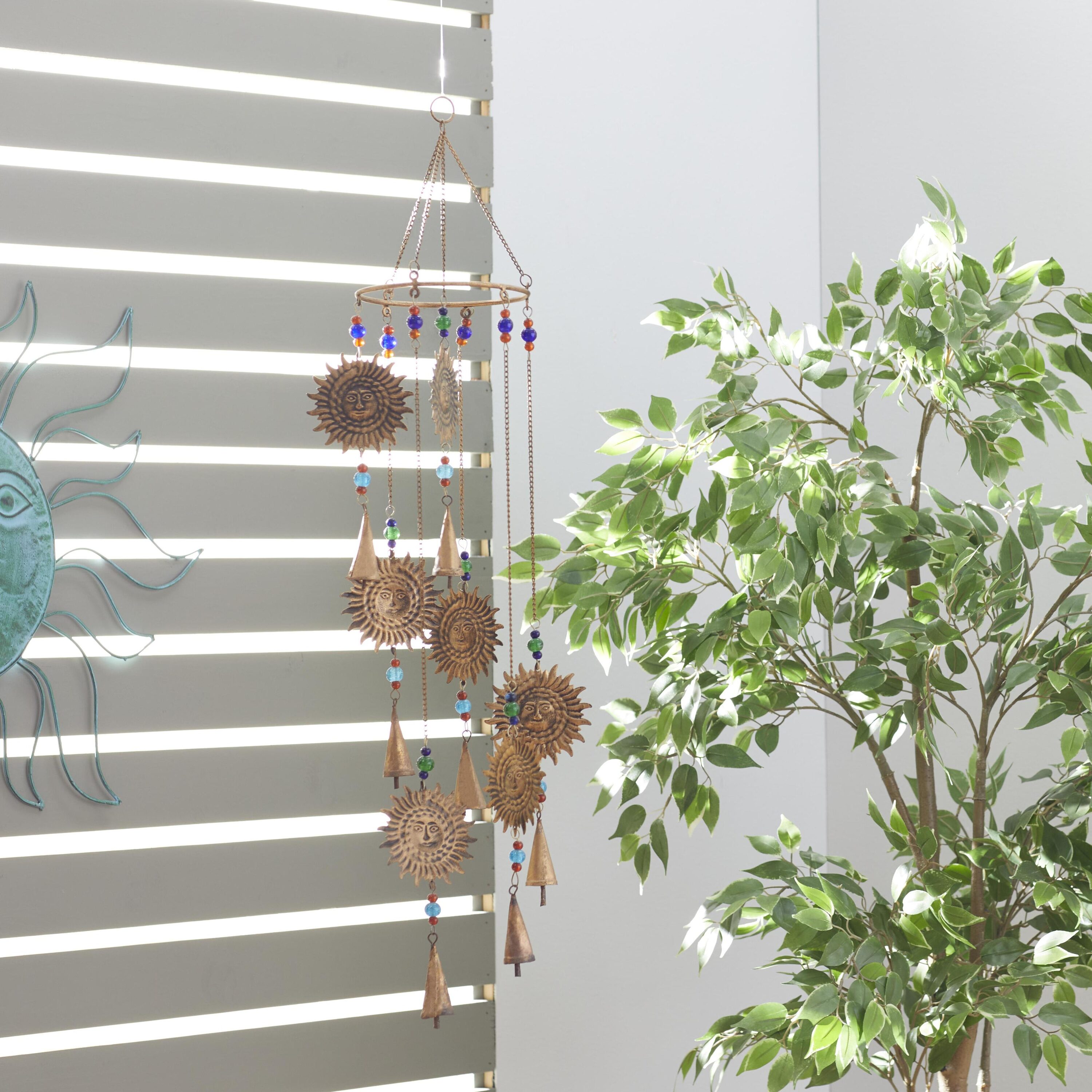 Grayson Lane 24288 36-Inches Brass Sun with Beads Metal Sun Wind Chime