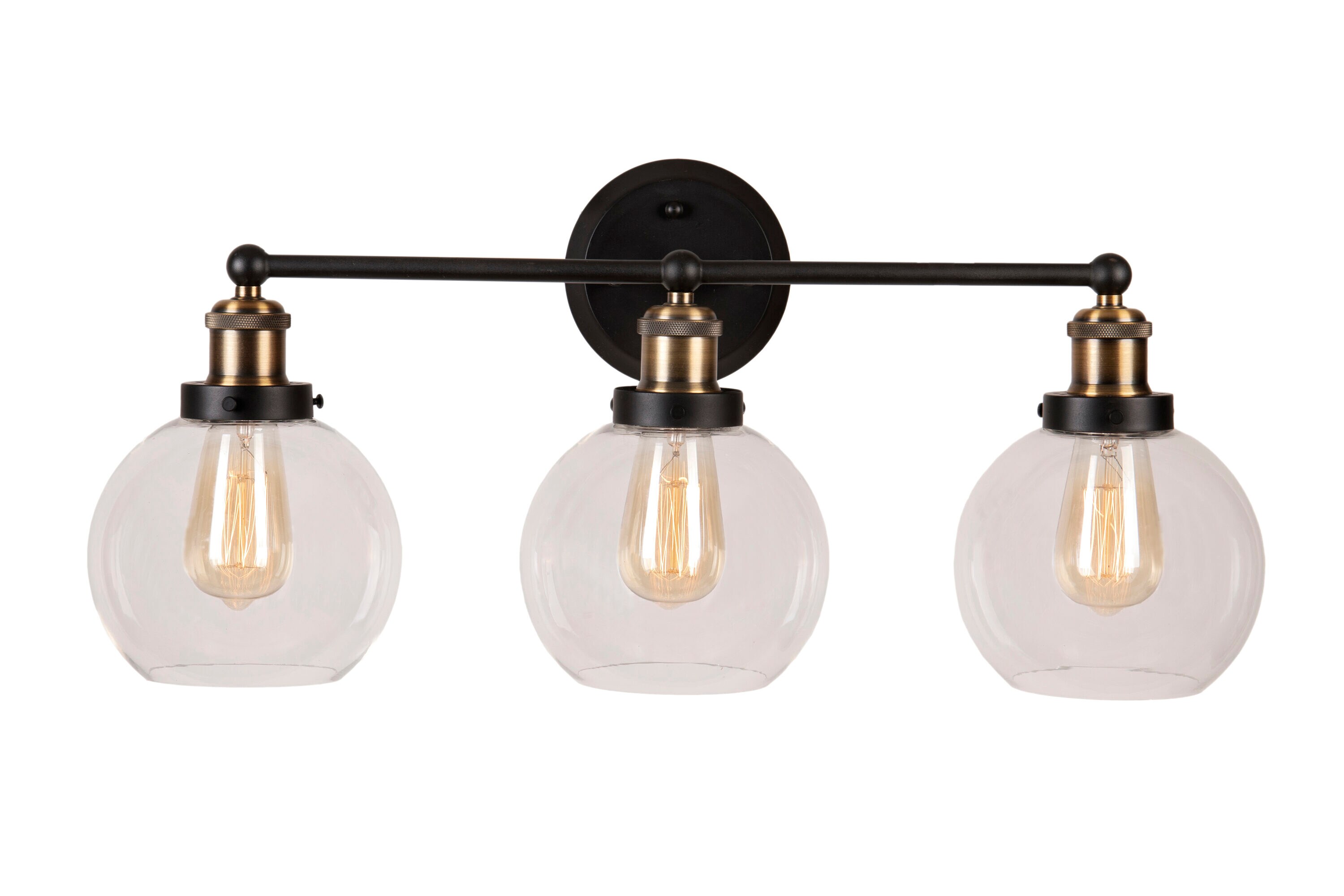 Antique Bronze 3-Light Vanity Fixture with Clear Glass Shades