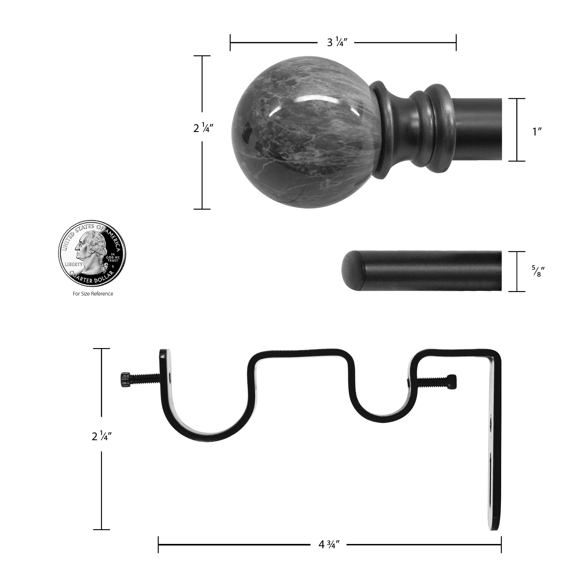 Adjustable Antique Silver Double Curtain Rod Set with Grey Marble Finials