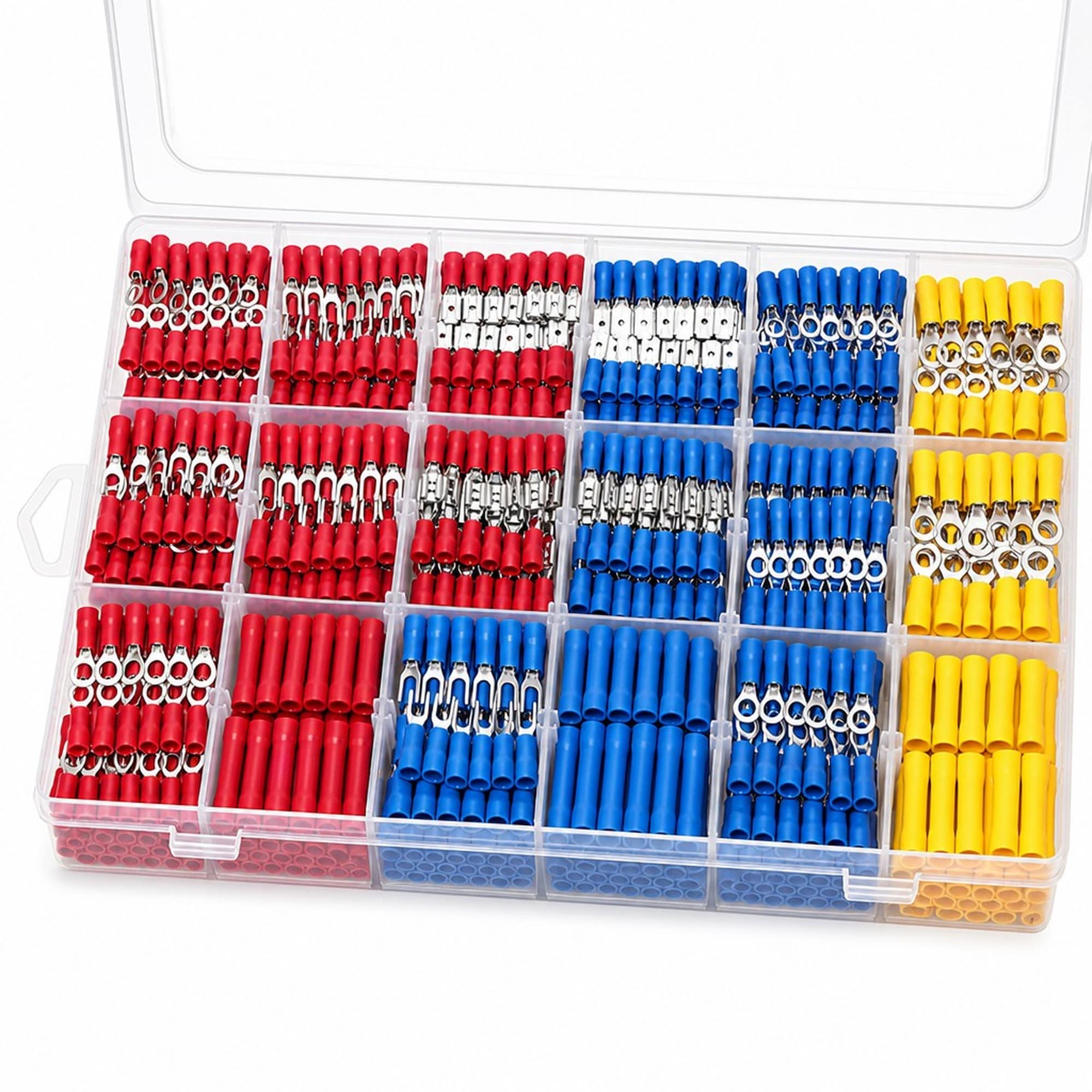 OGETFUUR 1500pc Copper Insulated Electrical Wire Connector Assortment Red Blue Yellow for Home Automotive Wiring featuring Multiple Size Options