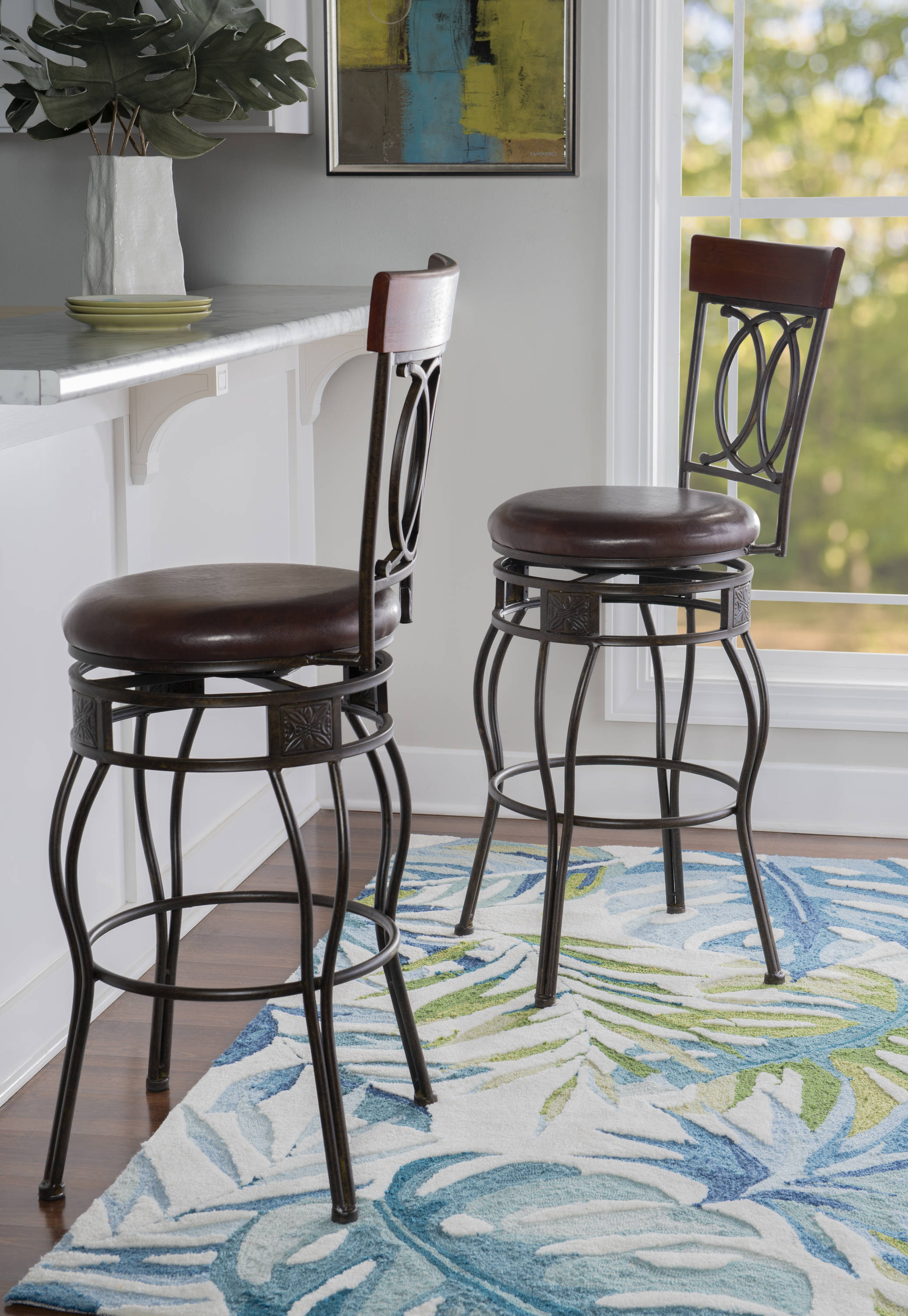 Matte Bronze 30" Swivel Bar Stool with Brown Faux Leather