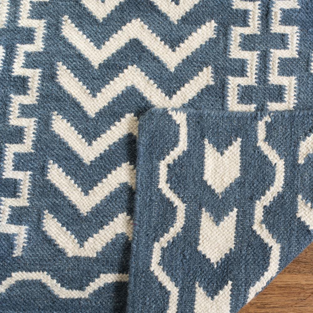 Dark Blue and Ivory Geometric Wool Cotton Area Rug, 6' x 9'