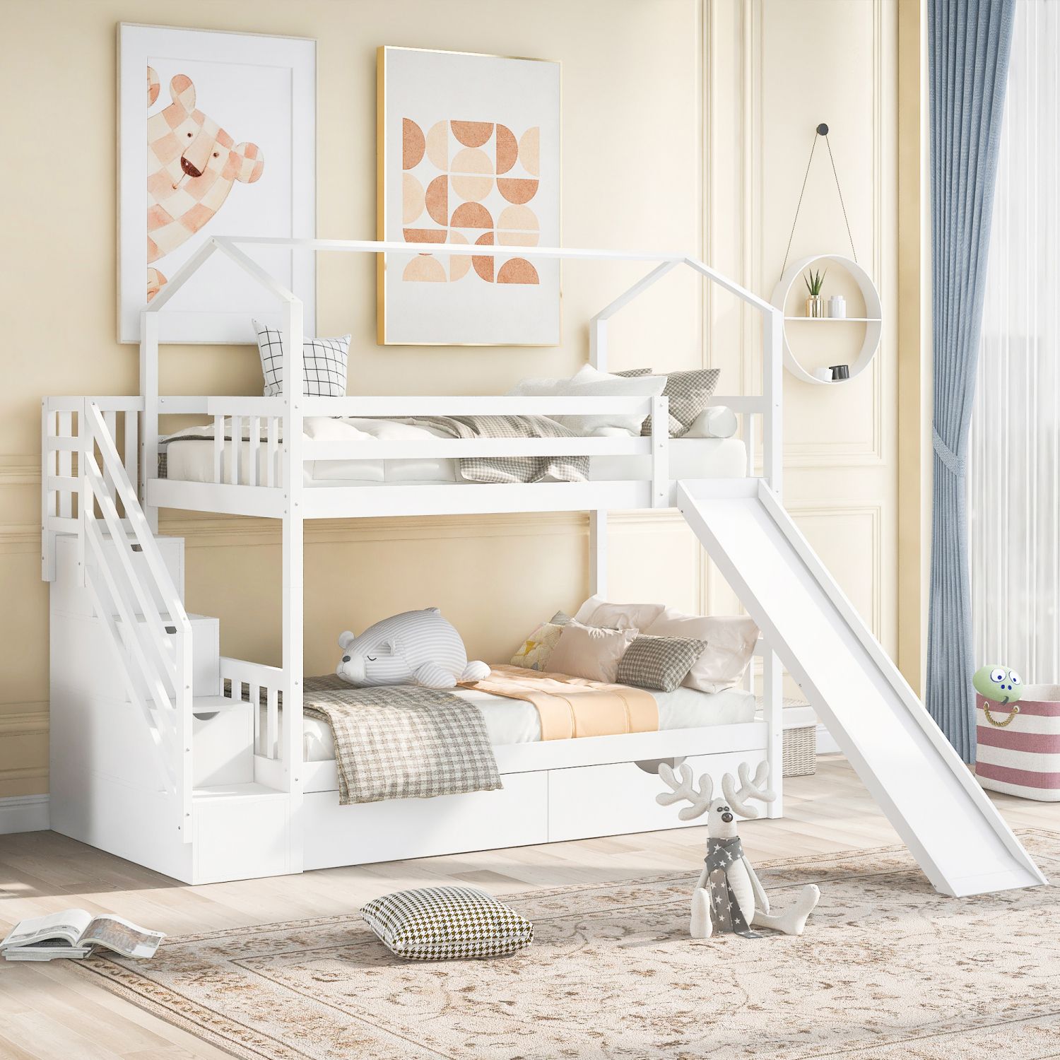 JASMODER SM000906AAK-1 White Twin Composite Platform Bed with Storage