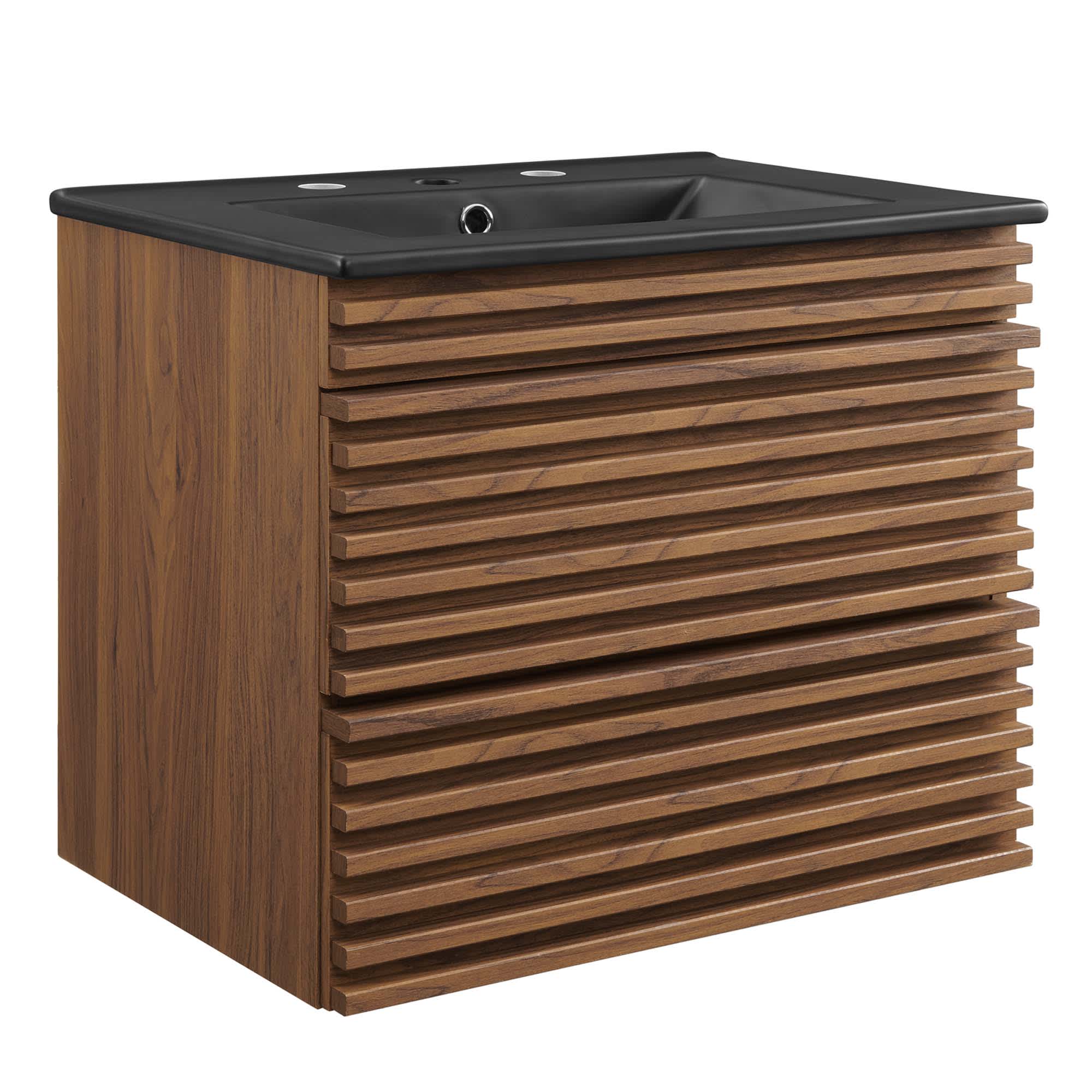 Modway -  Render 24-in Wall-Mount Bathroom Vanity in Walnut Black