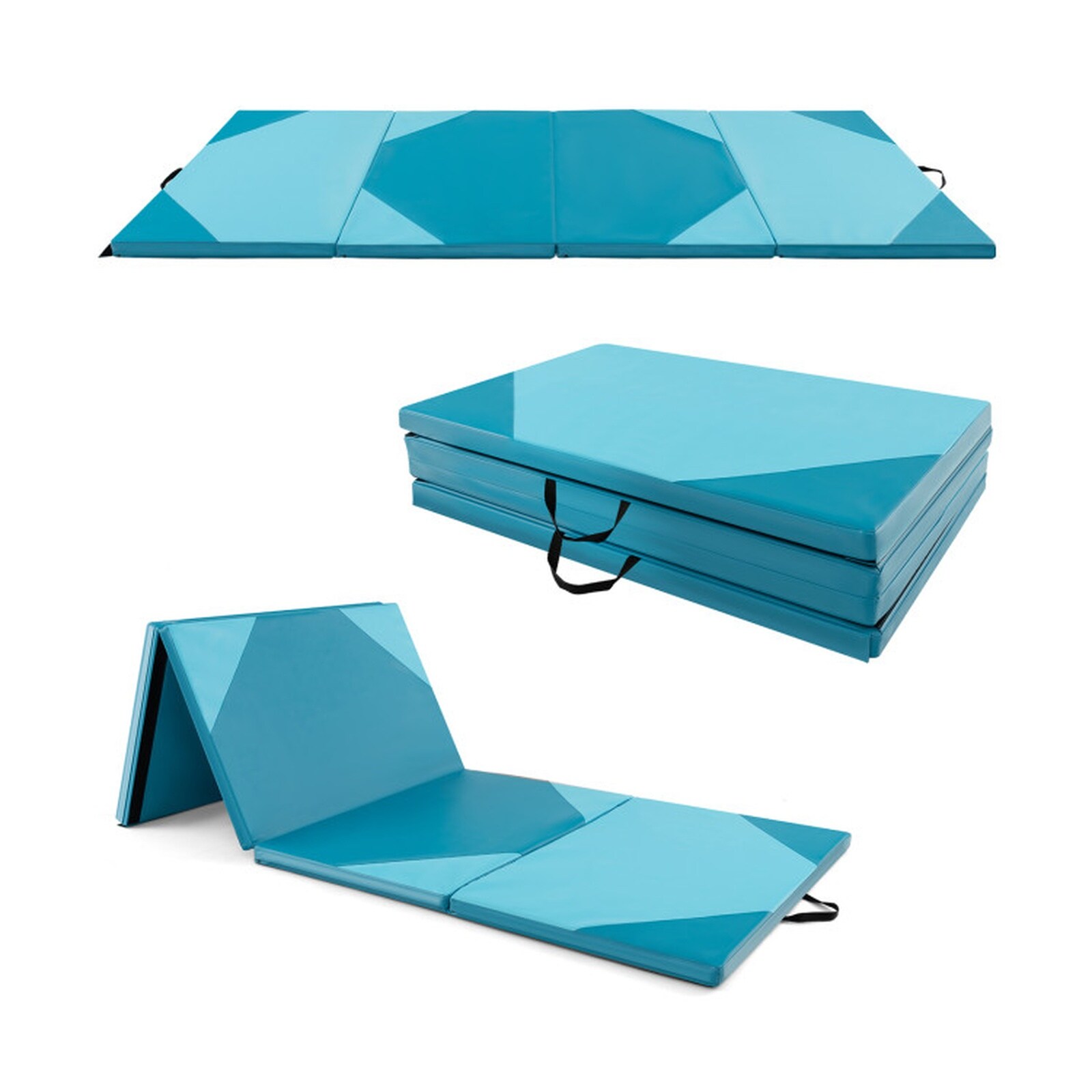 SUGIFT 10-ft x 4-ft x 2-in Folding Gymnastics Mat with Hook-and-Loop Fasteners 4-Panel PU Leather Tumbling Exercise Mat with Carrying Handles