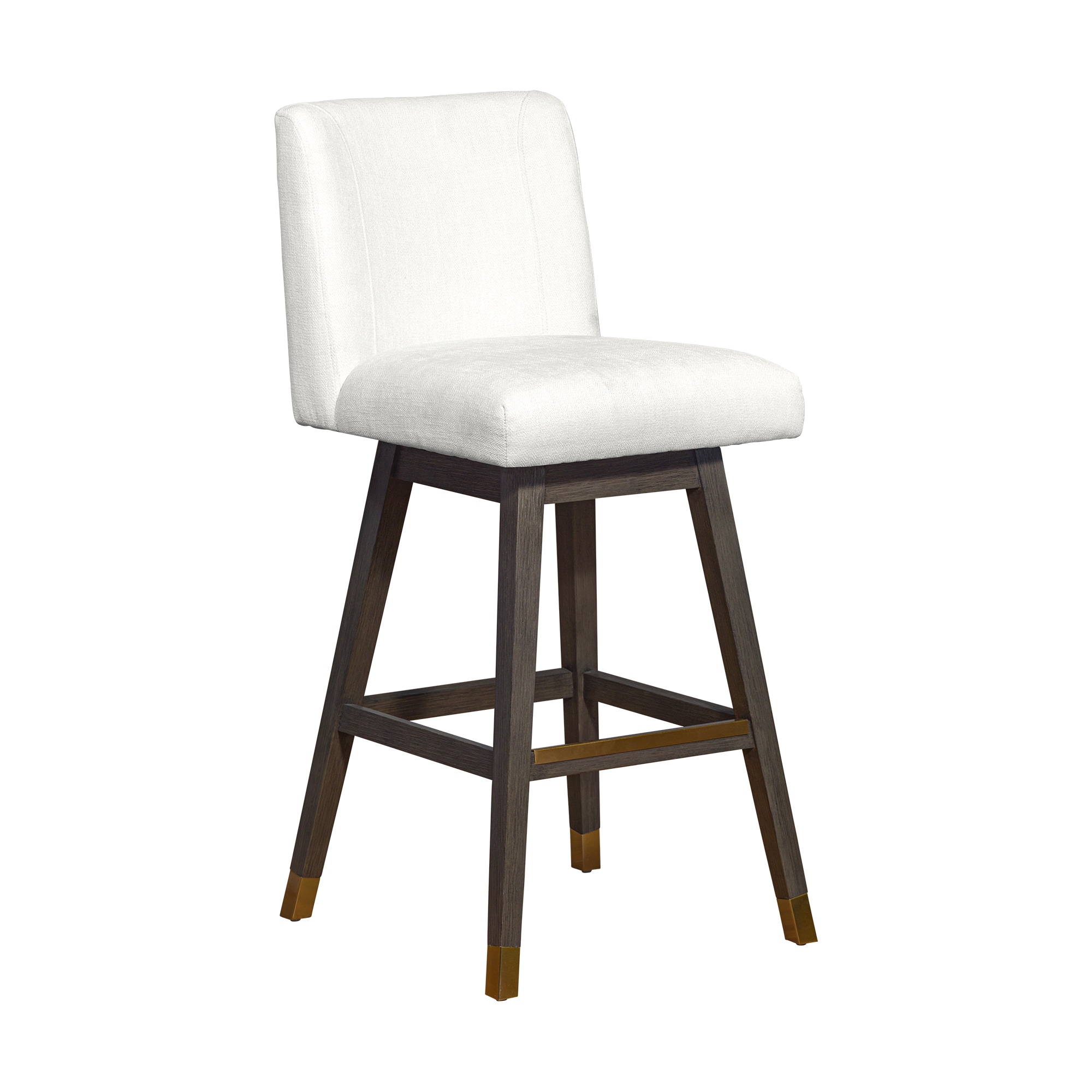 Armen Living 840254332225 Gray Oak 30.0-in H Bar height Bucket seat Upholstered Swivel Metal Bar Stool and Back