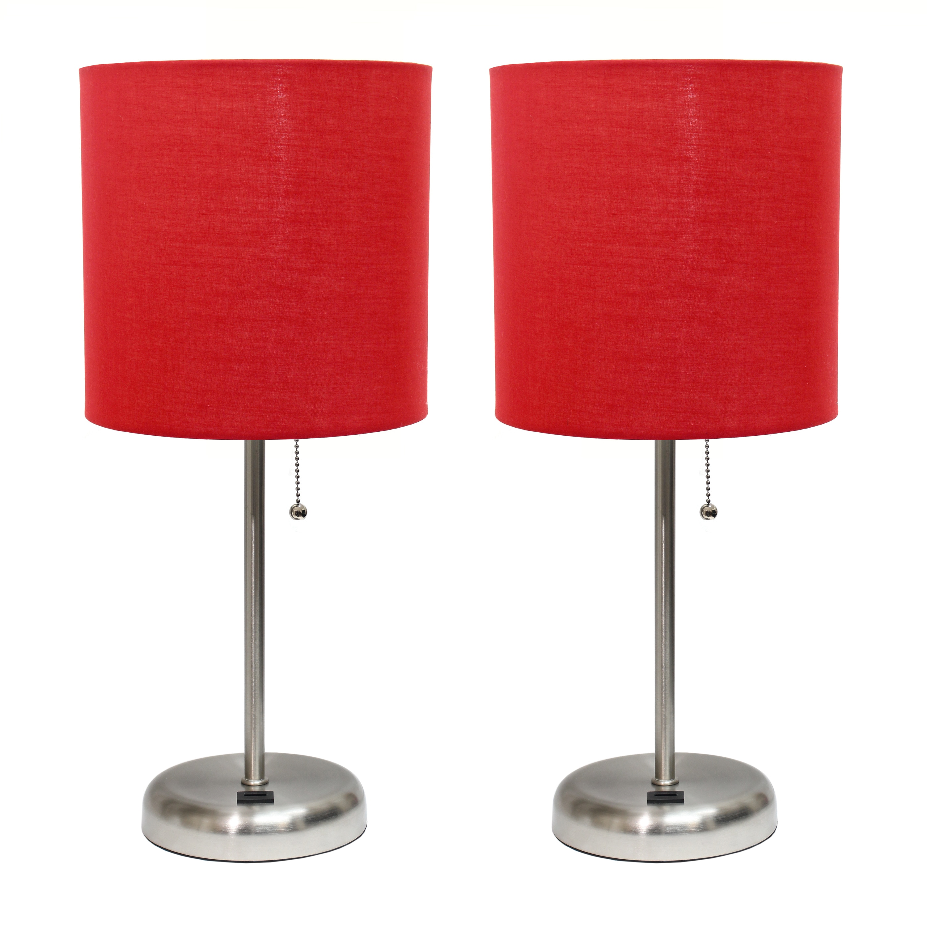Creekwood Home CWT-2012-RE-2PK Oslo 19.5-in Brushed Steel/Red Shade LED Pull-chain Table Lamp with Fabric Shade 2 -Set