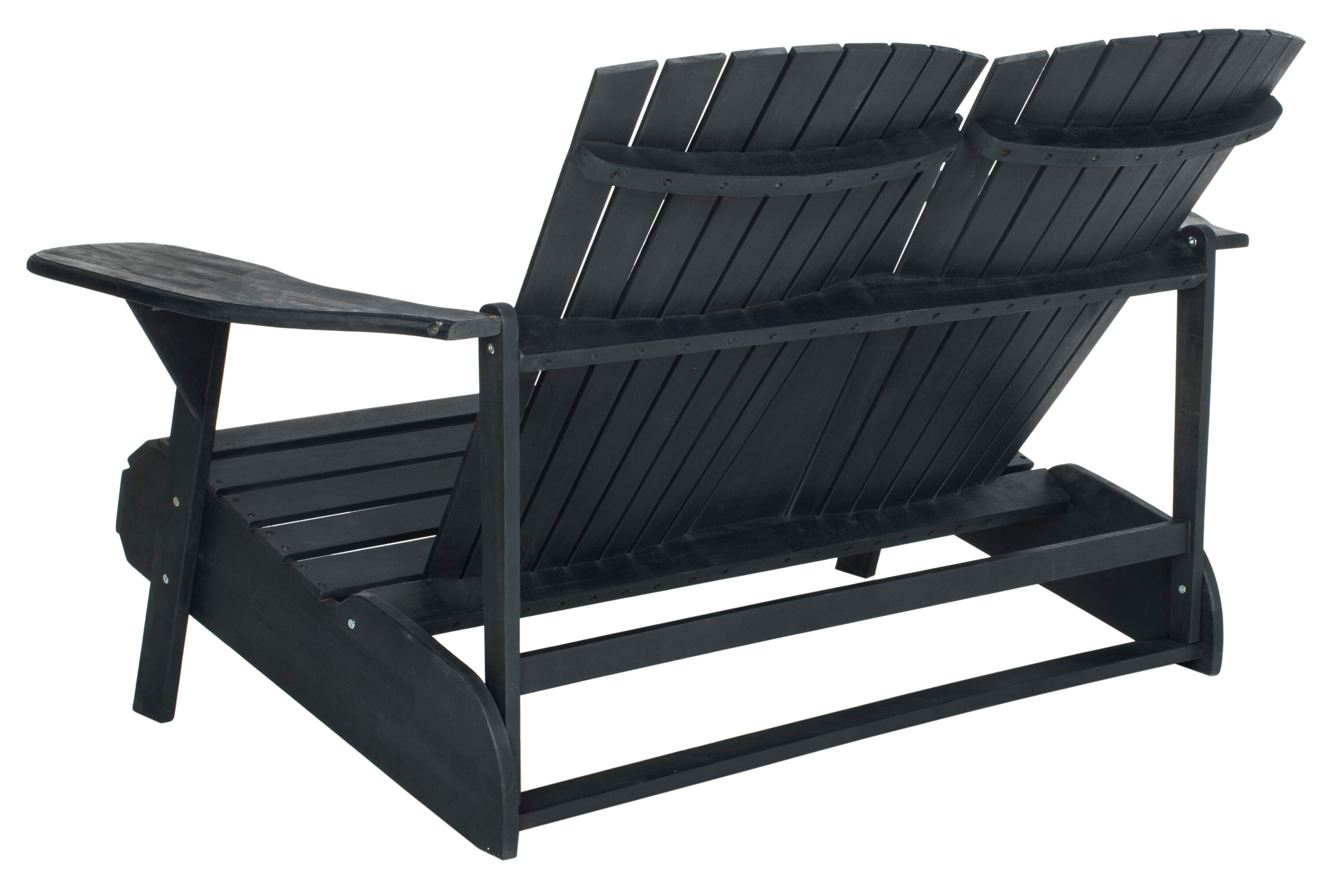 Transitional Black Acacia Adirondack Loveseat Bench, 57"