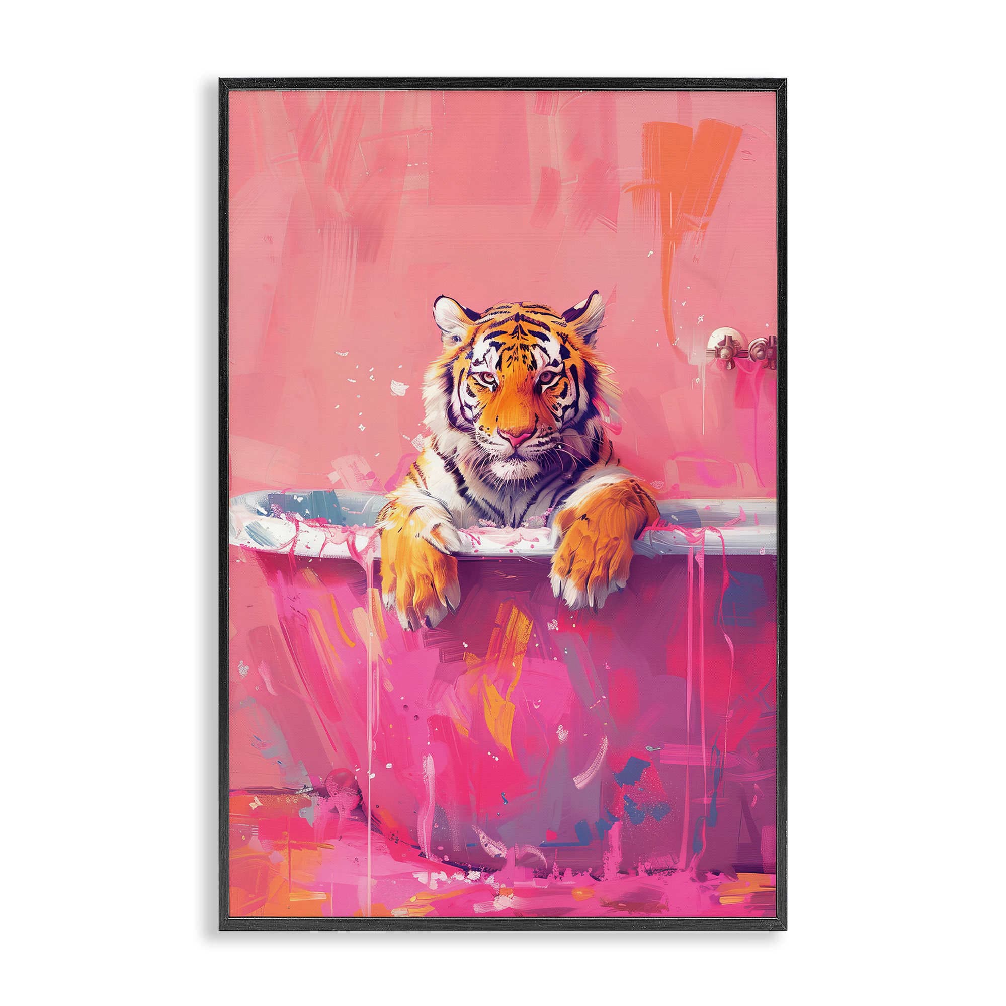 Stupell Industries BT-843-FR-20X30 Bright Bathing Tiger in Tub Black Framed Giclee Art By LSR Design Studio 20 x 30