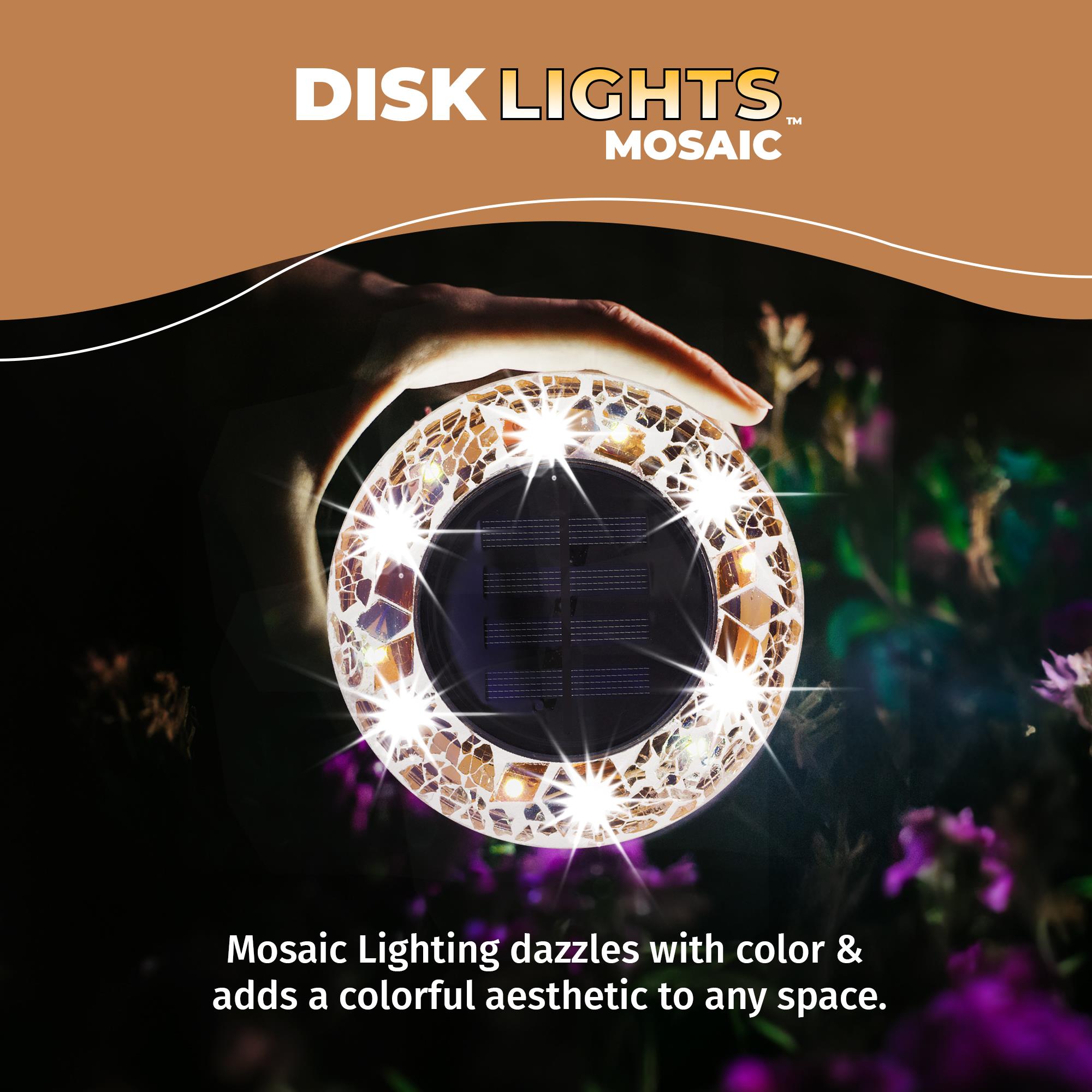Tan Mosaic Solar Powered LED Pathway Disk Lights, 8-Pack