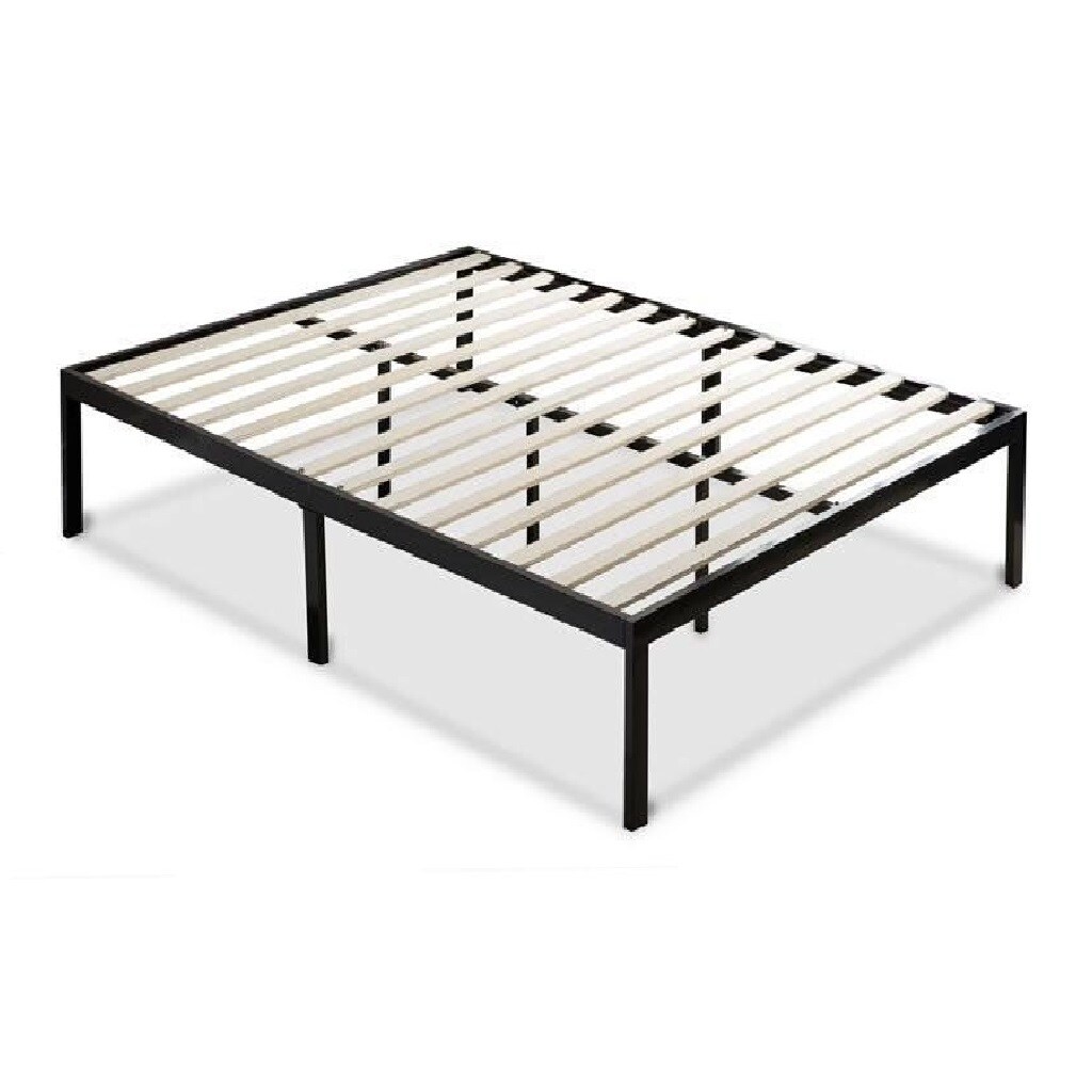Slickblue - Twin Sized Black Metal Platform Bed with Wooden slats and underbed clearance for Bedr...