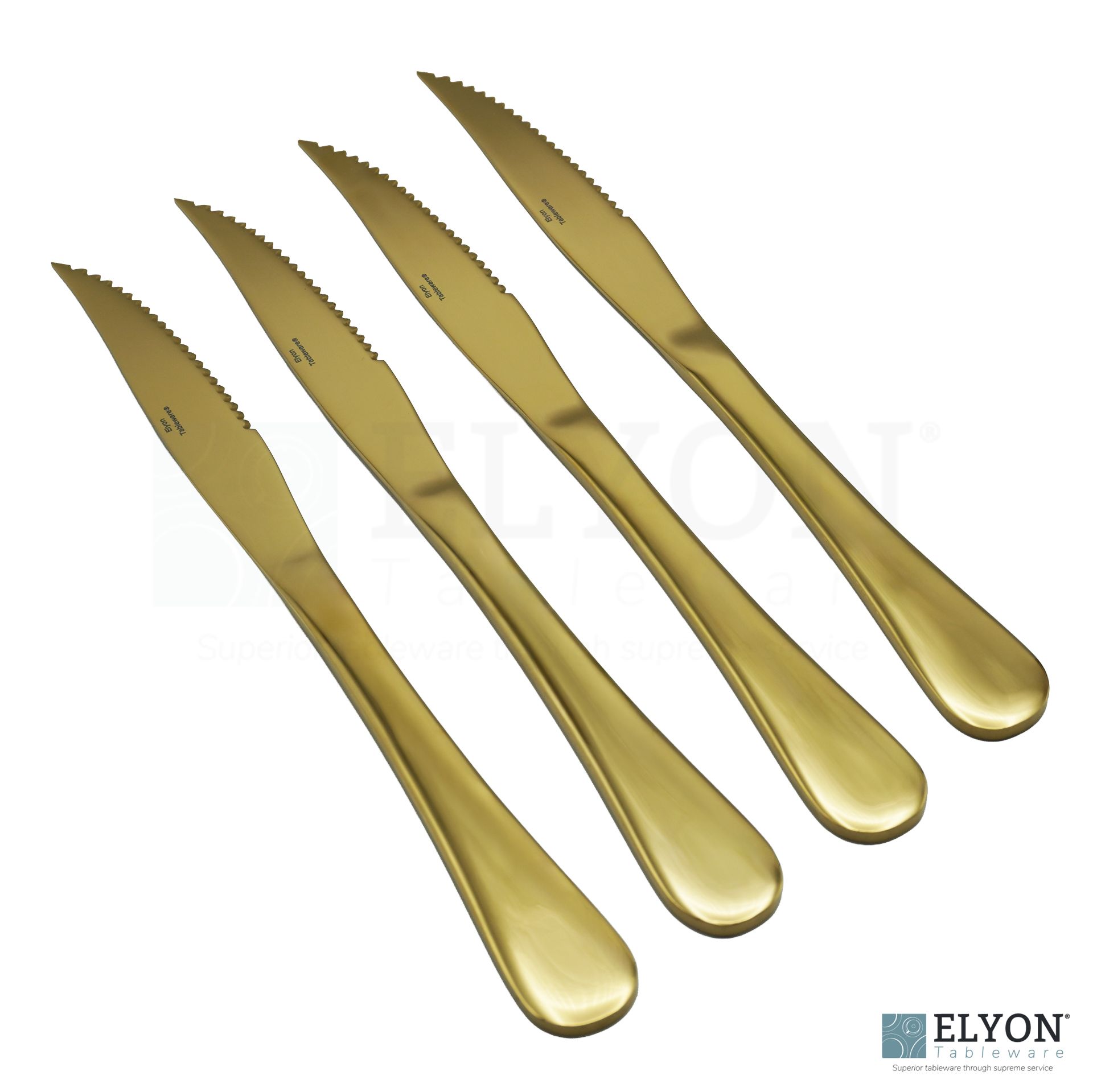 Elyon Tableware Luly Reflective Gold Steak Knives 4 Piece Set Stainless Steel Cutlery Service For 4