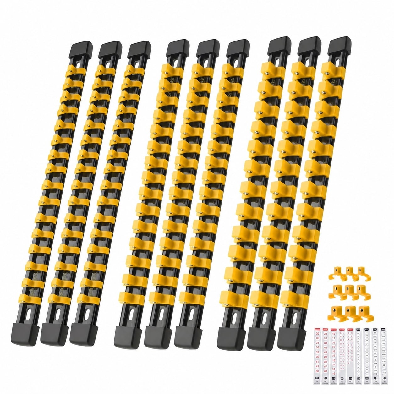 ITOPFOX  9 Piece Socket Organizer Set 1 4 Inch x 48 Clips 3 8 Inch x 45 Clips 1 2 Inch x 36 Clips Heavy Duty ABS Socket Holder Premium Quality