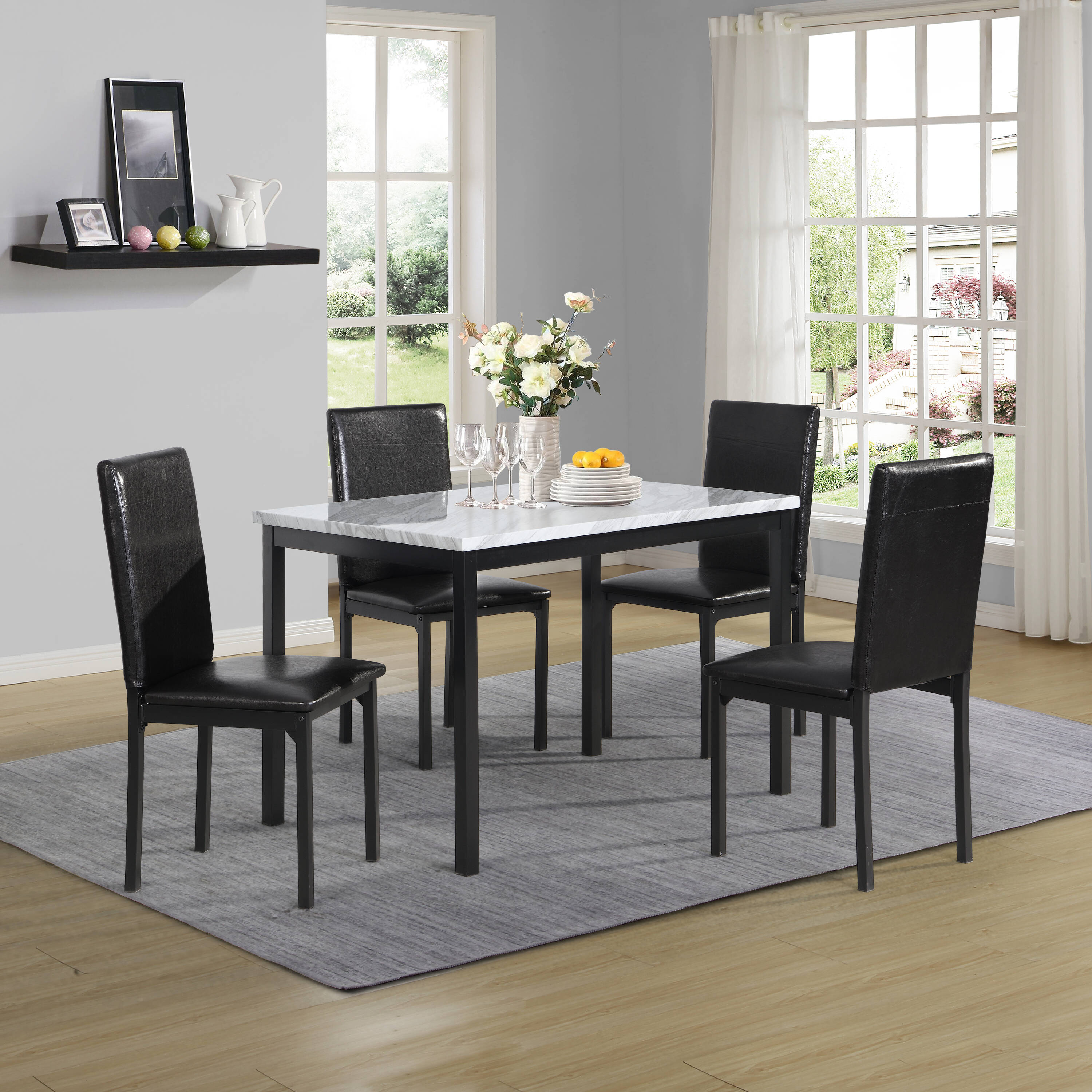 Siavonce XH00052 White+Black Contemporary/Modern Dining Room Set with Rectangular Table ( Seats 4 )