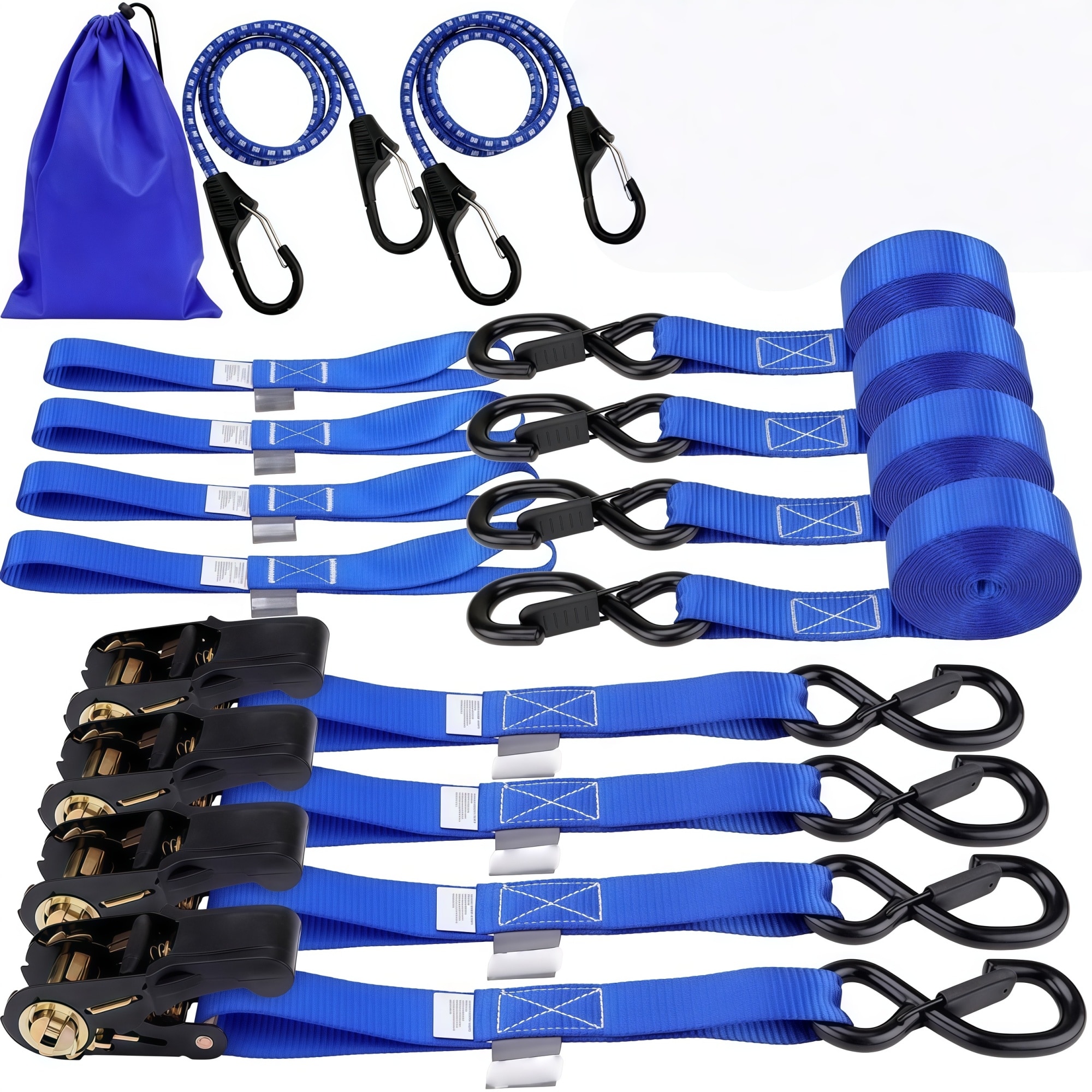 Numhew 15 ft 4 Pack Blue Ratchet Tie Down Straps