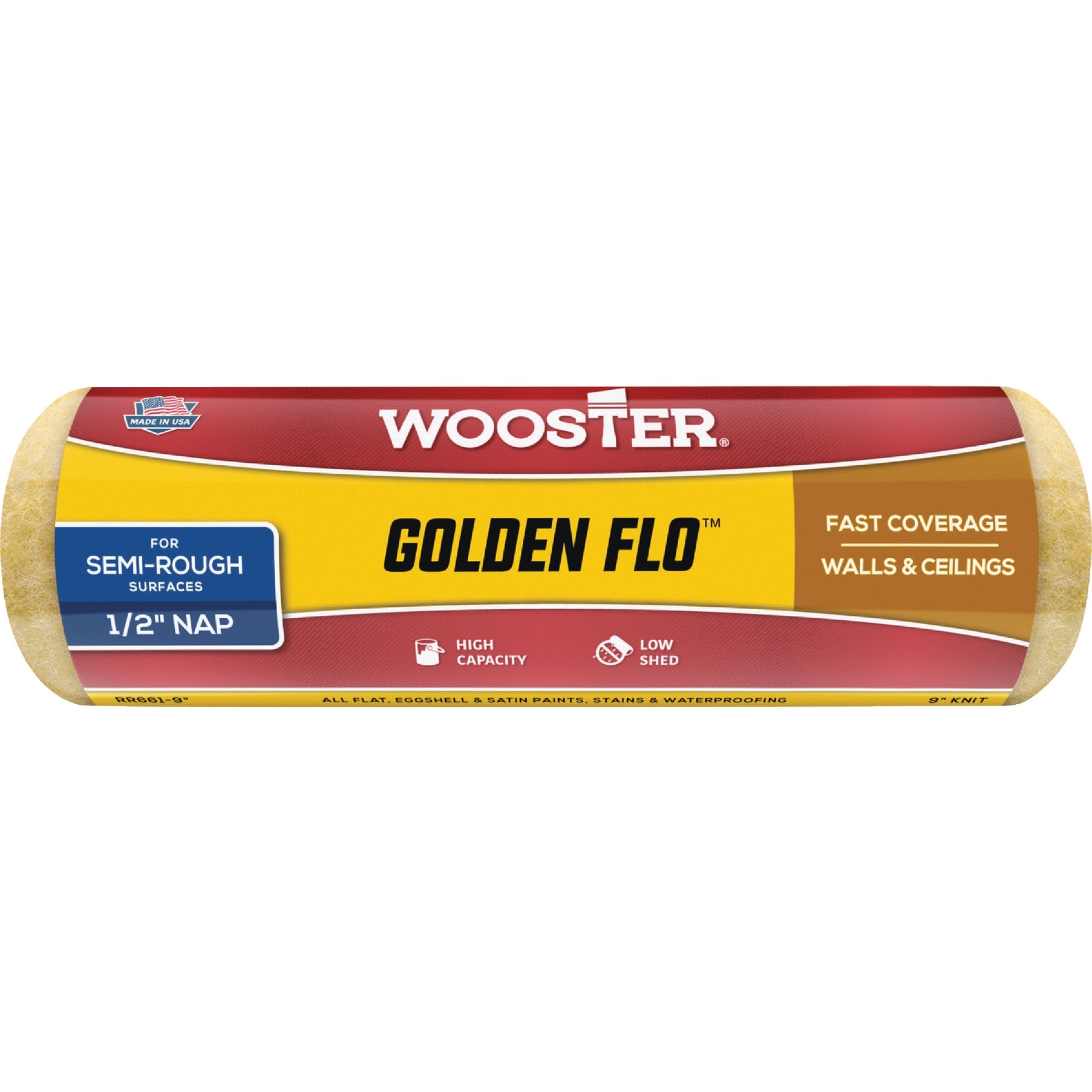 Wooster  Golden Flo Fabric 1/2 in. x 9 in. W Paint Roller Cover For Semi-Rough Surfaces 1 pk