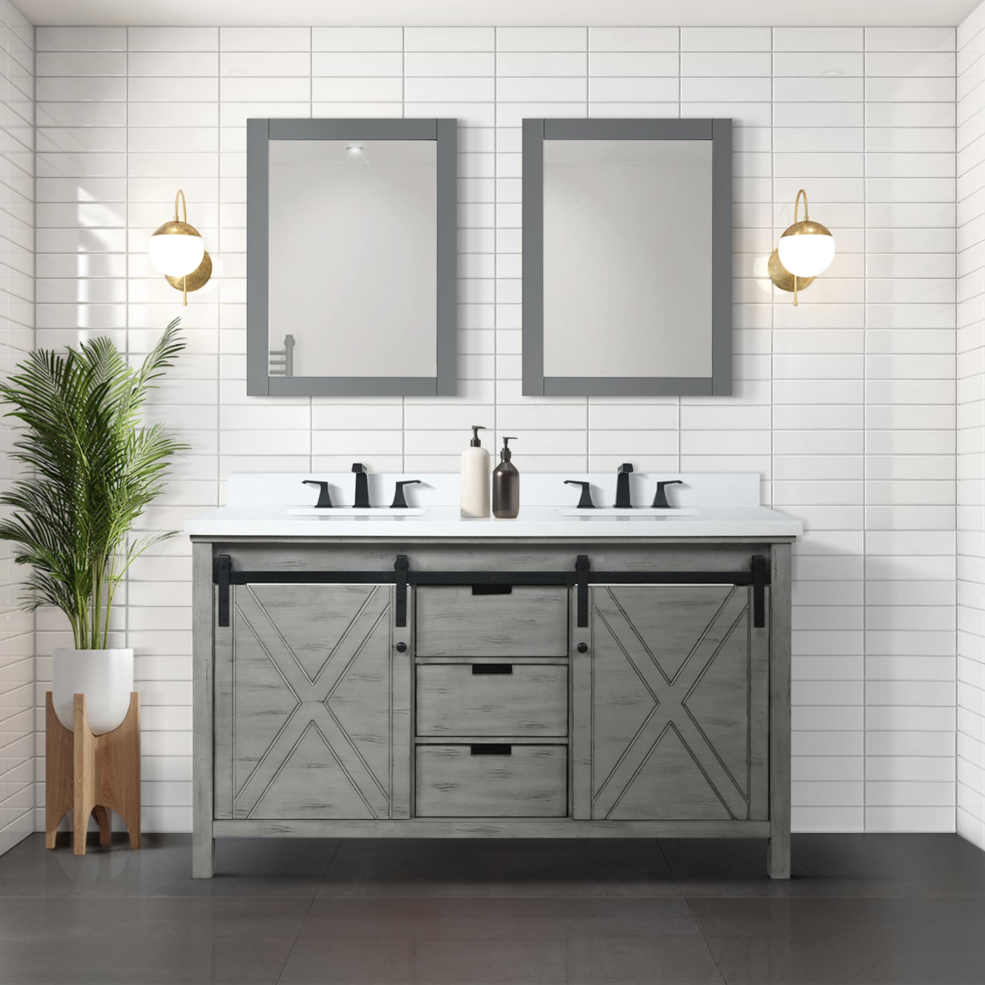 Lexora Marsyas 60-in Ash Gray Undermount Double Sink Bathroom Vanity ...