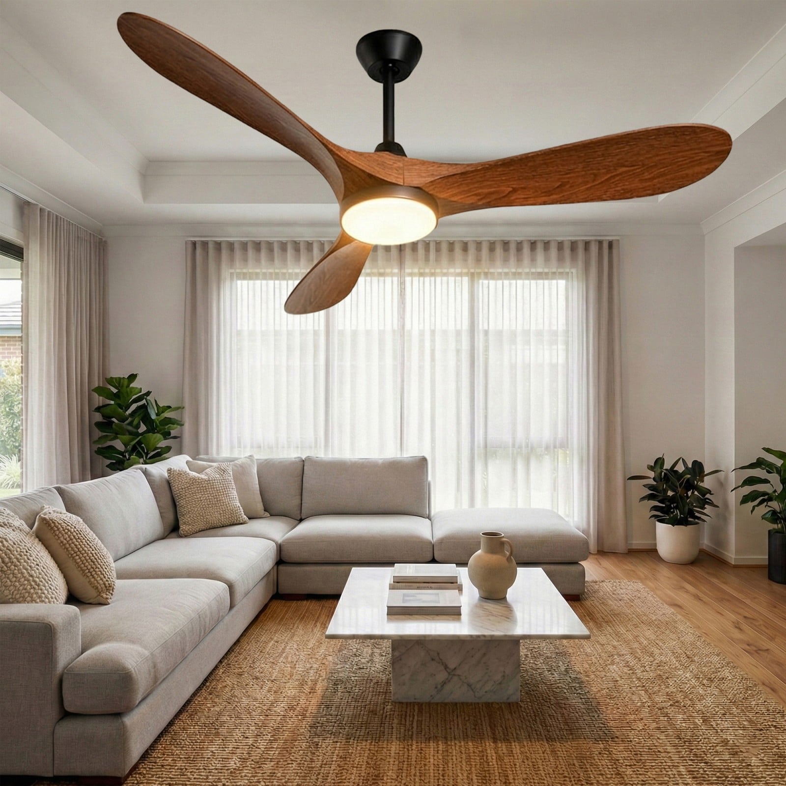 GlasFlength -  72-Inch Industrial Smart Ceiling Fan With Light Remote Control WIFI Alexa Compatib...