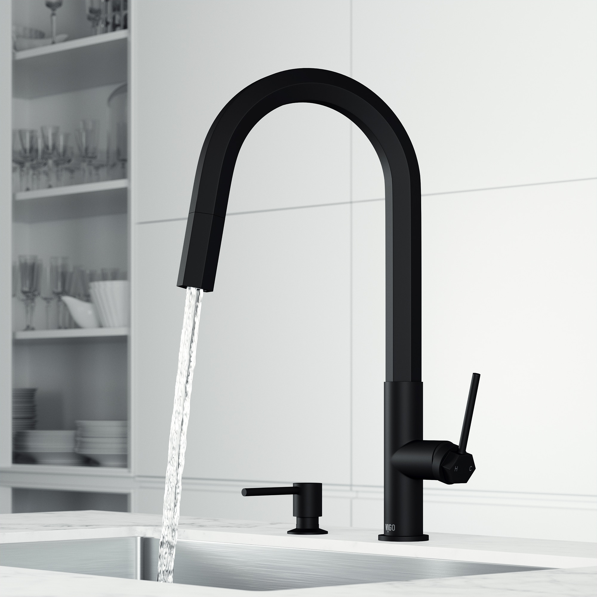 VIGO Hart Matte Black Single Handle Pull-down Kitchen Faucet with Soap  Dispenser Included in the Kitchen Faucets department at