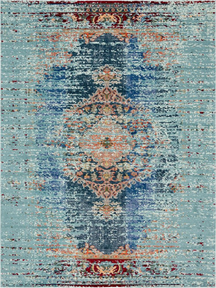 Unique Loom 3144733 Warhol Vita 10 x 13 (ft) Loomed Polypropylene Turquoise/Navy Blue Rectangular Indoor Medallion Oriental Area rug