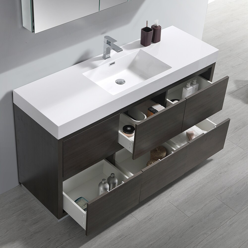 Fresca Valencia 60-in Gray Oak Single Sink Bathroom Vanity with White ...