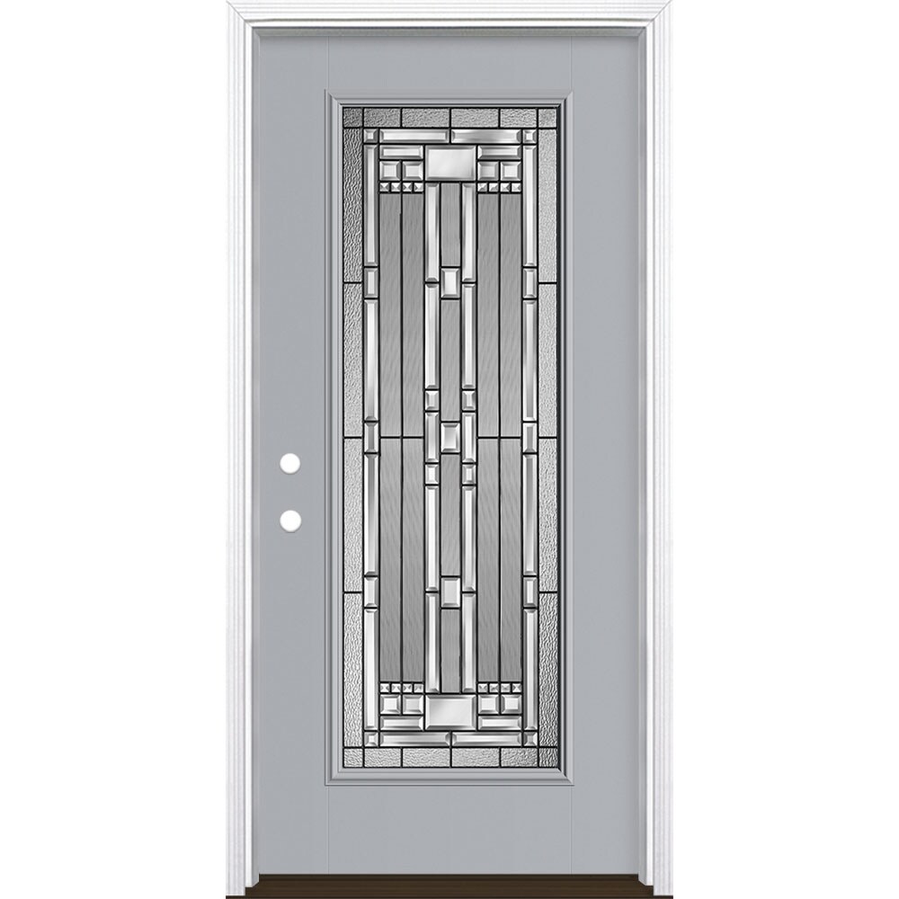 Masonite 3421526 Naples 36-in x 80-in x 4-9/16-in Fiberglass Full lite Right-hand inswing Infinity Gray Painted Prehung Front Door with Brickmould Insulating core