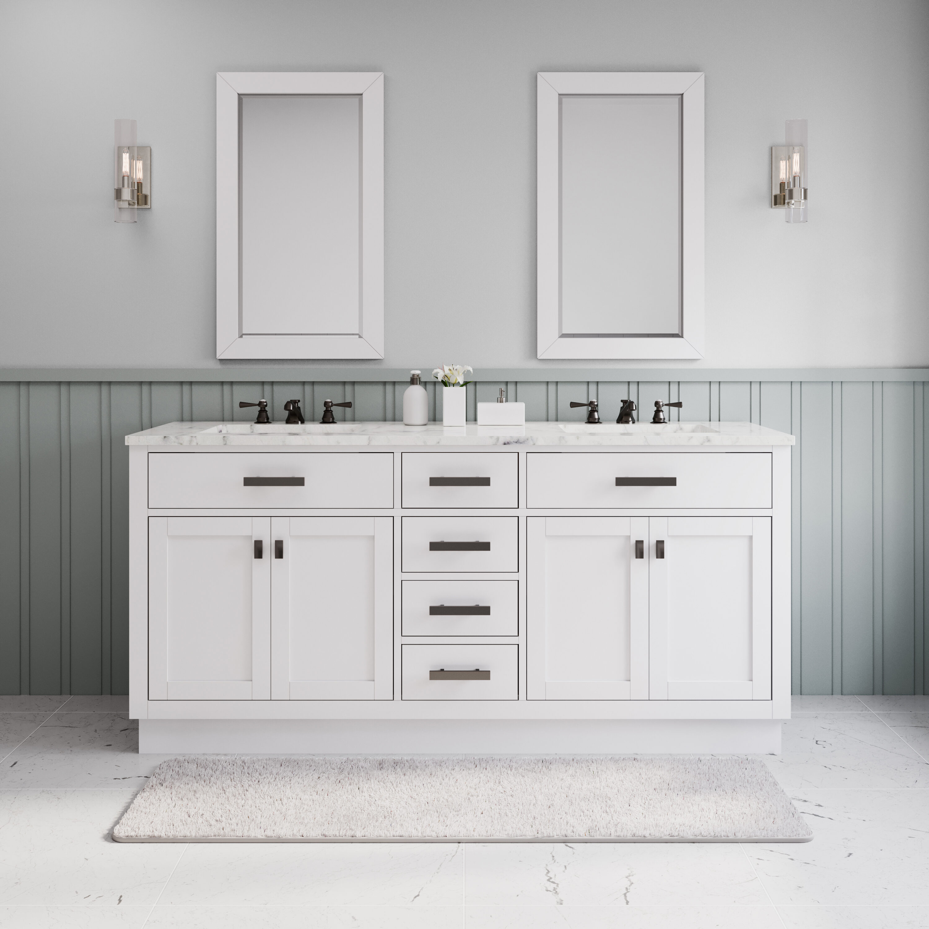 Water Creation HA72CW03PW-000TL0903 Hartford 72-in Pure White Undermount Double sink Bathroom Vanity with White Marble Top (Faucet Included)
