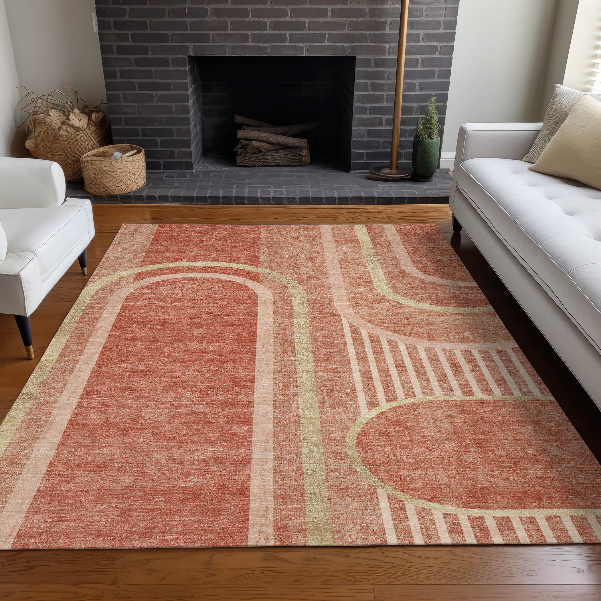 Addison Rugs ACN532SM10X14 Chantille 10 x 14 (ft) Polyester Salmon Rectangular Indoor/Outdoor Stripe Mid-Century Modern Machine washable Area rug