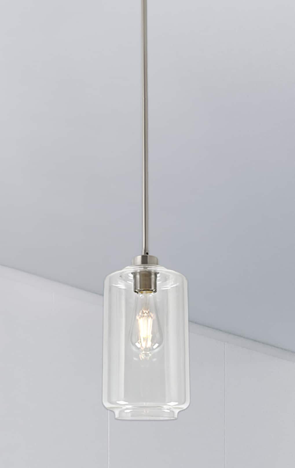 Origin 21 CP110BNK Kason 1 -Light Brushed nickel Transitional Clear glass Cylinder Mini Hanging Pendant light