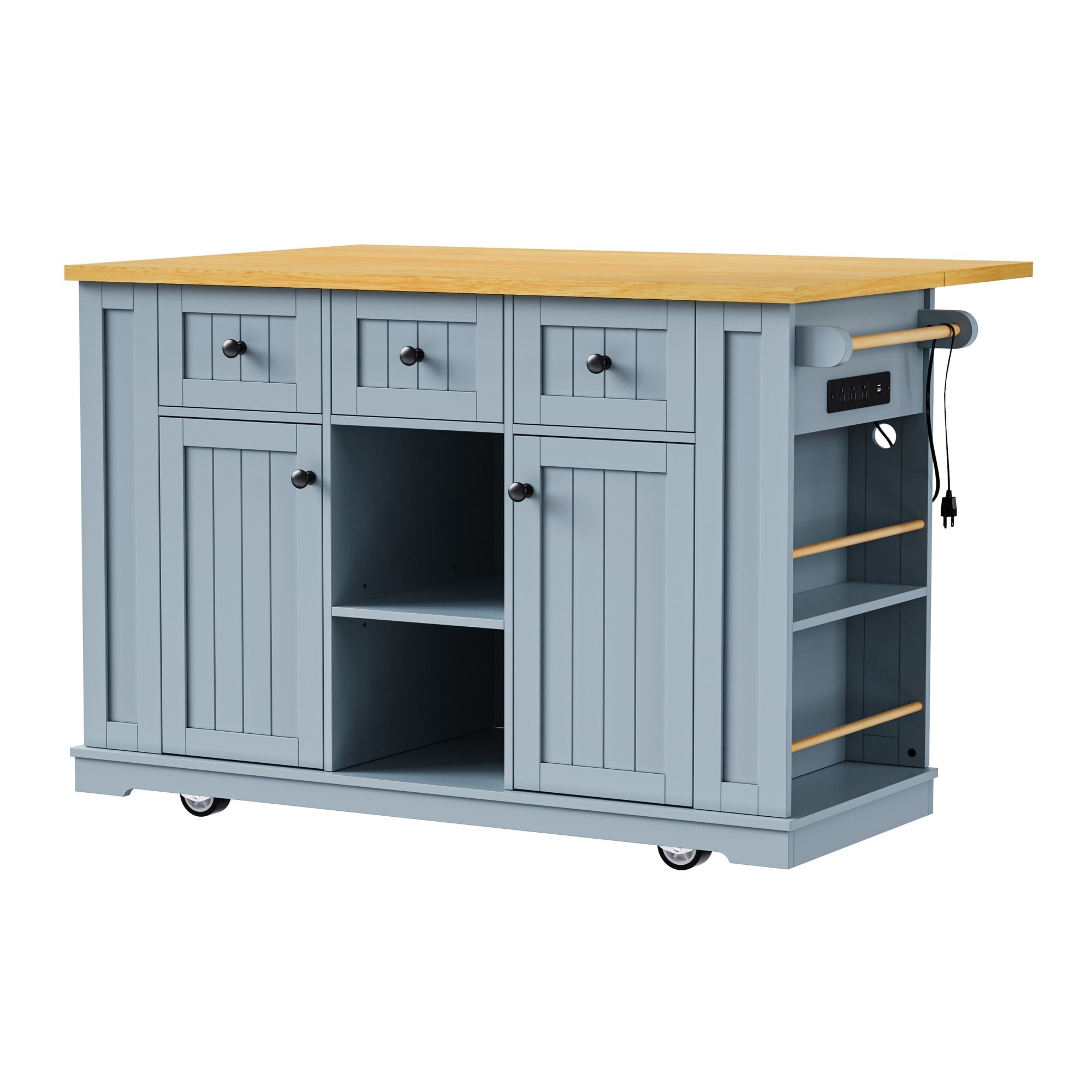 Miki Shinly KK-531G-87QI Blue MDF Base with Laminate Laminate Top Rolling Kitchen Island ( 29.52-in x 53.14-in x 36.4-in )