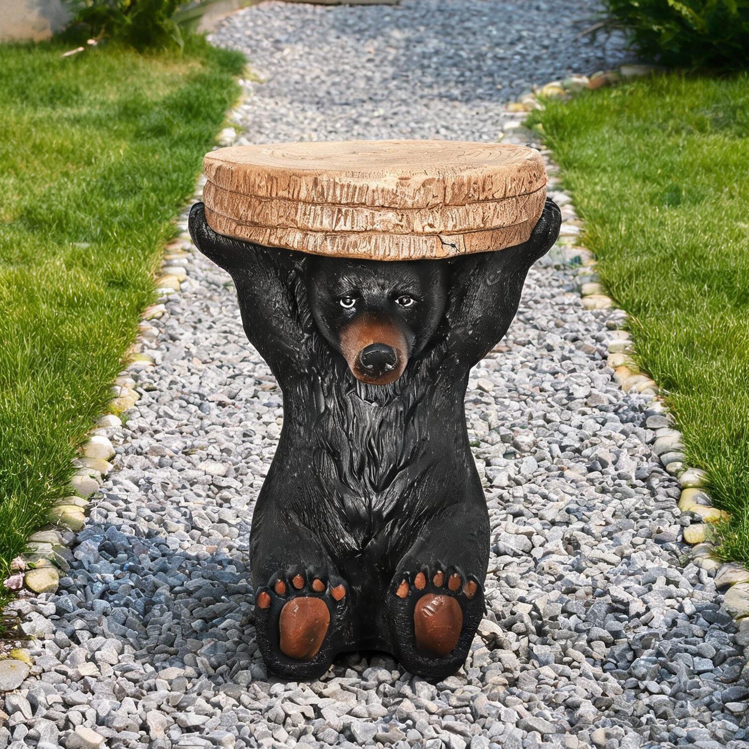 SUNCREAT Matte Black Concrete Side Table 20.8-Inch Functional Sculpture for Garden Patio or Living Room