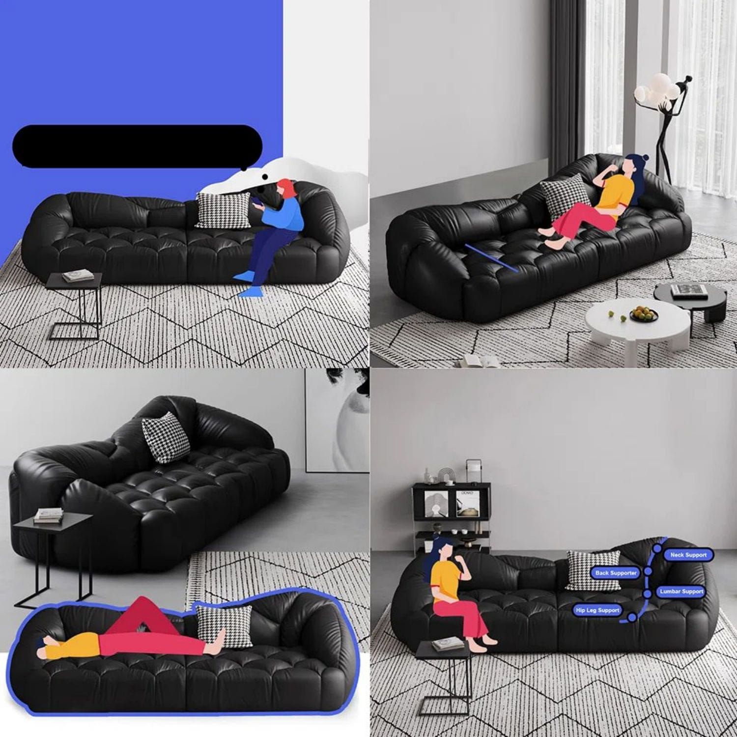 Oizaye Markena 104.3-in Modern Black 4-seater Sofa DB-WW-S Oizaye Markena 104.3-in Modern Black 4-seater Sofa DB-WW-S