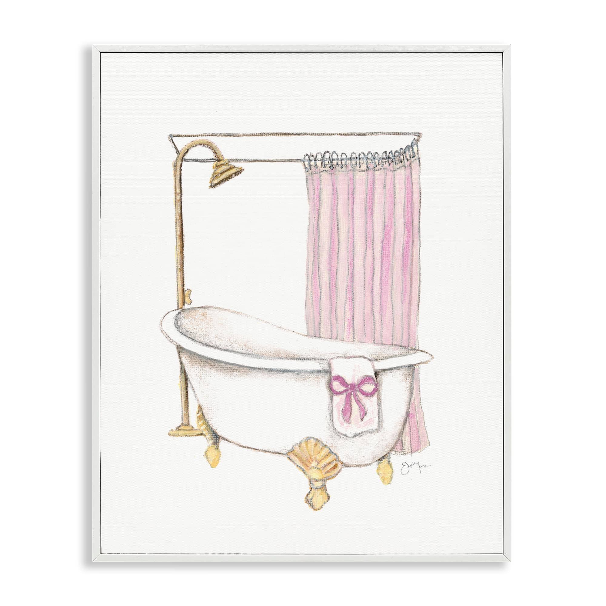Stupell Industries BT-968-WFR-11X14 Simple Bathtub with Bow White Framed Giclee Art By Janet Tava 11 x 14