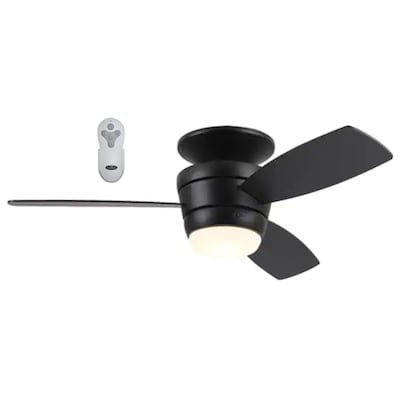 Harbor Breeze Mazon 44 In Matte Black Led Indoor Flush Mount Ceiling Fan With Light Remote 3 Blade The Fans Department At Com - Black Ceiling Fan With Light Flush Mount
