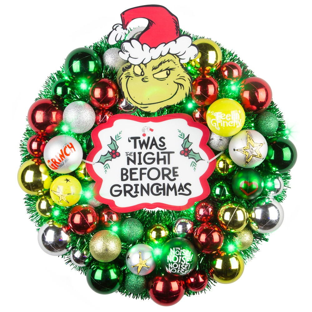 Grinch 16.93-in Lighted Decoration Dr. Seuss The Grinch Wreath ...