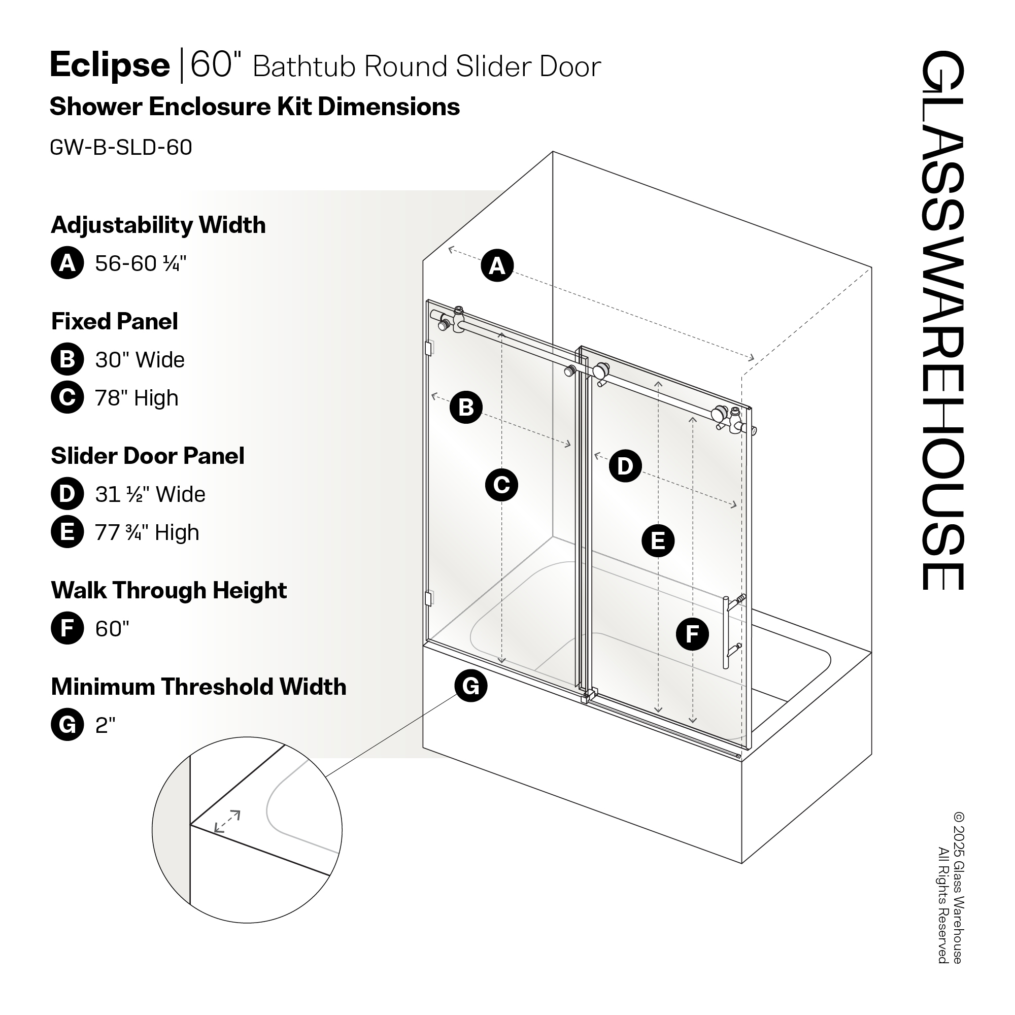 Glass Warehouse GW-B-SLD-60-SB Bathtub-Doors - View #8