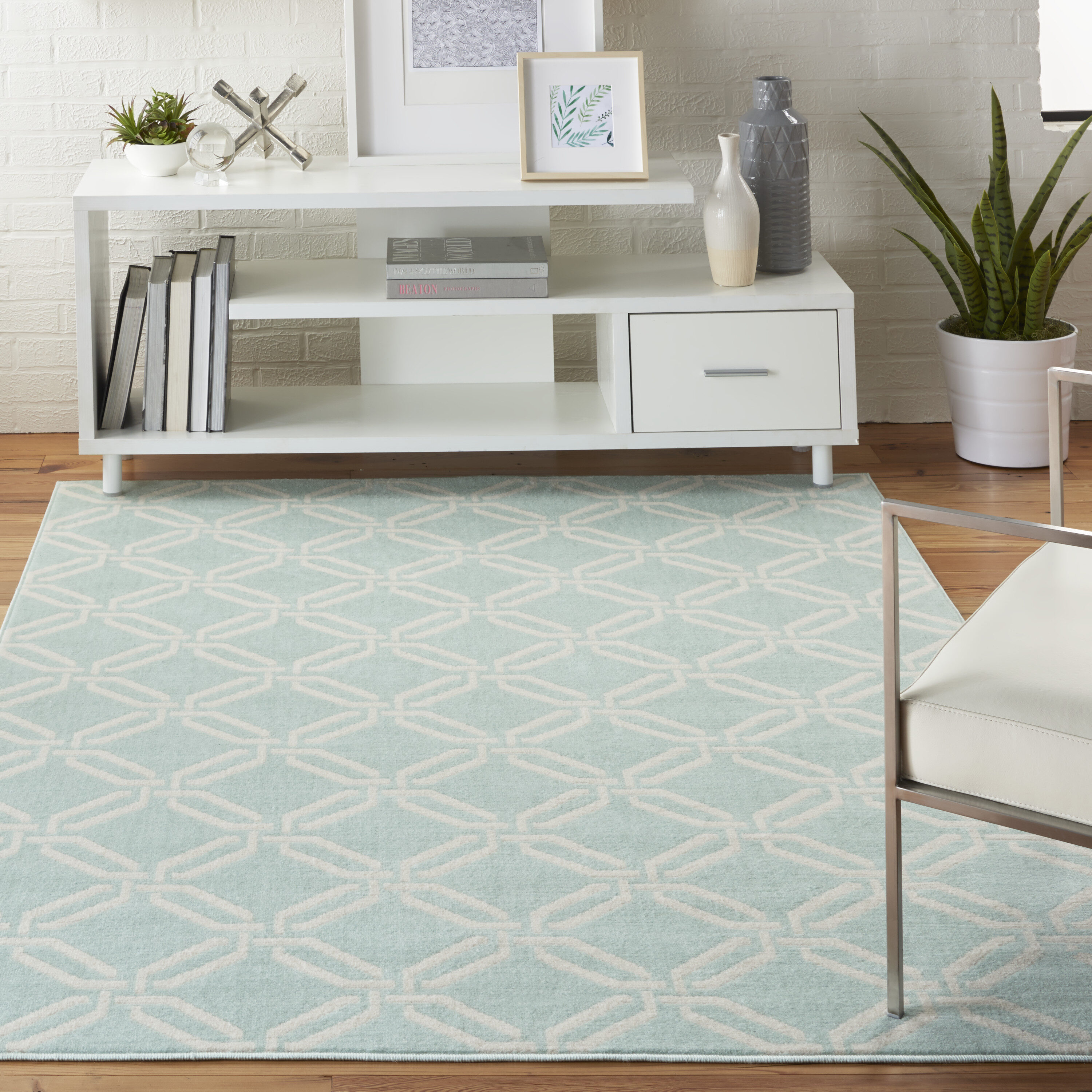 Nourison 99446479525 Jubilant 6 x 9 (ft) Loomed Polypropylene Green Rectangular Indoor Abstract Farmhouse/Cottage Area rug