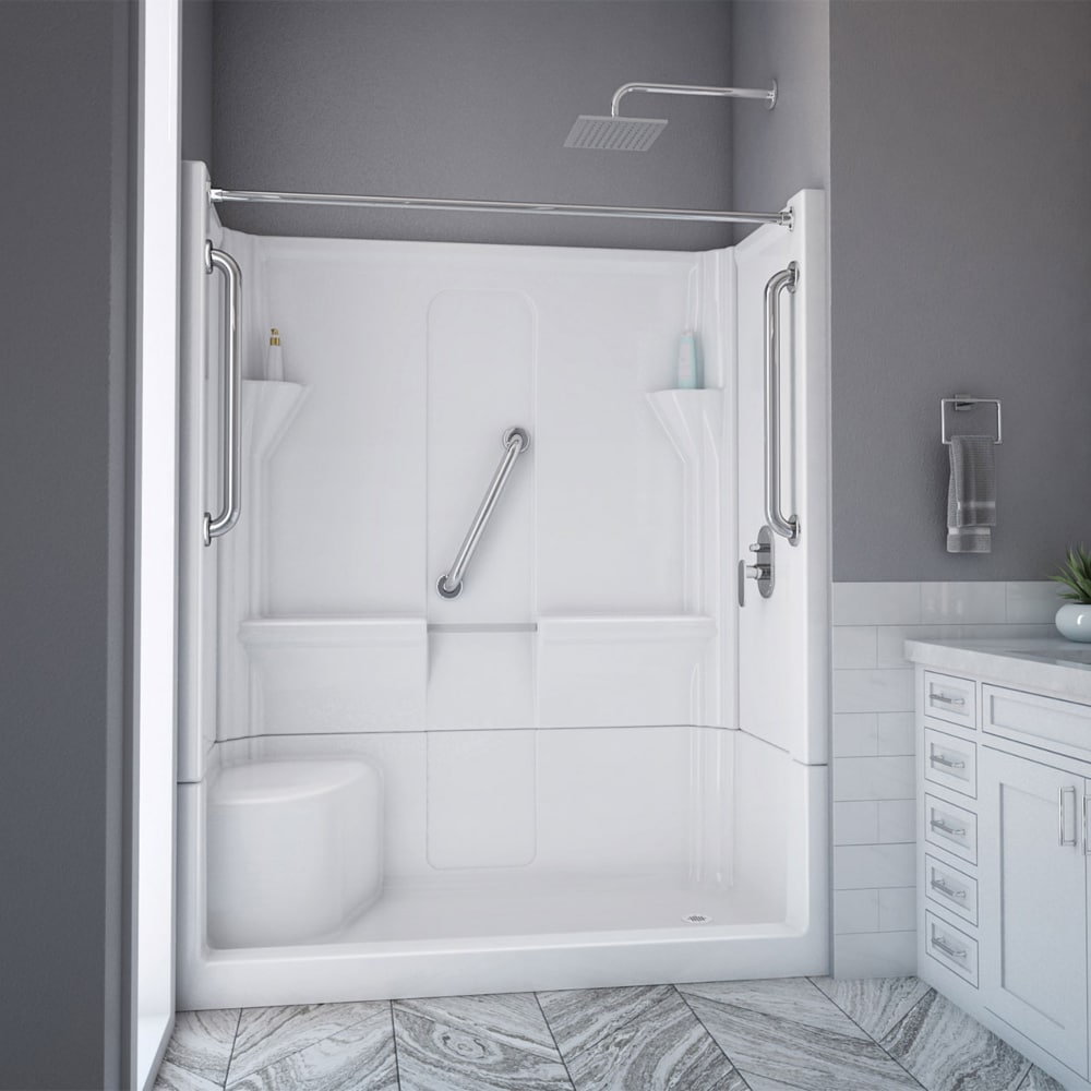 Laurel Mountain Almedia Low Threshold White 4-Piece 30-in x 60-in x 74-in  Base/Wall Alcove Shower Kit with Integrated Seat (Right Drain) Drain  Included in the Shower Stalls u0026 Enclosures department at Lowes.com