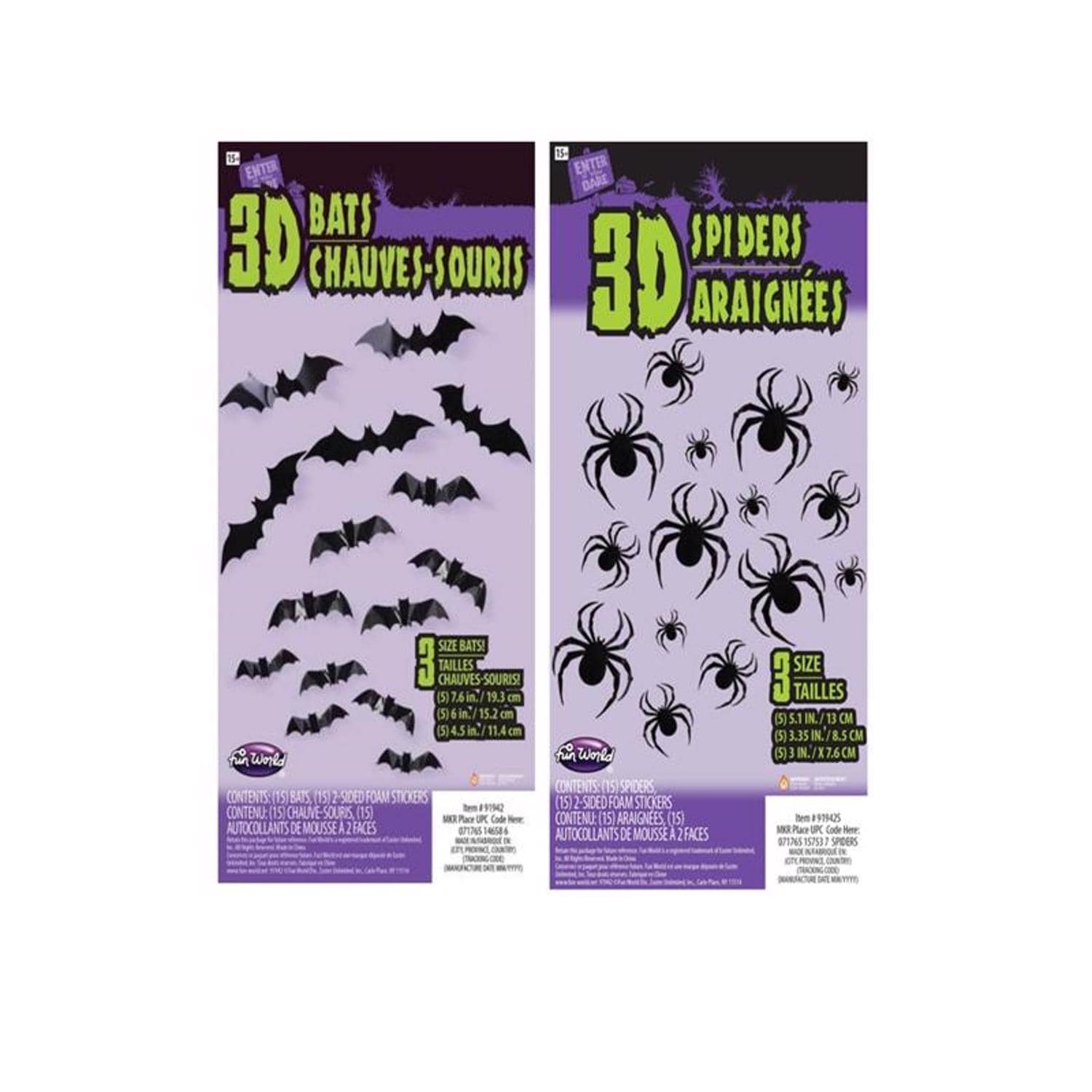 Fun World 91942 3D Bats Stickers Halloween Decor Case of 12