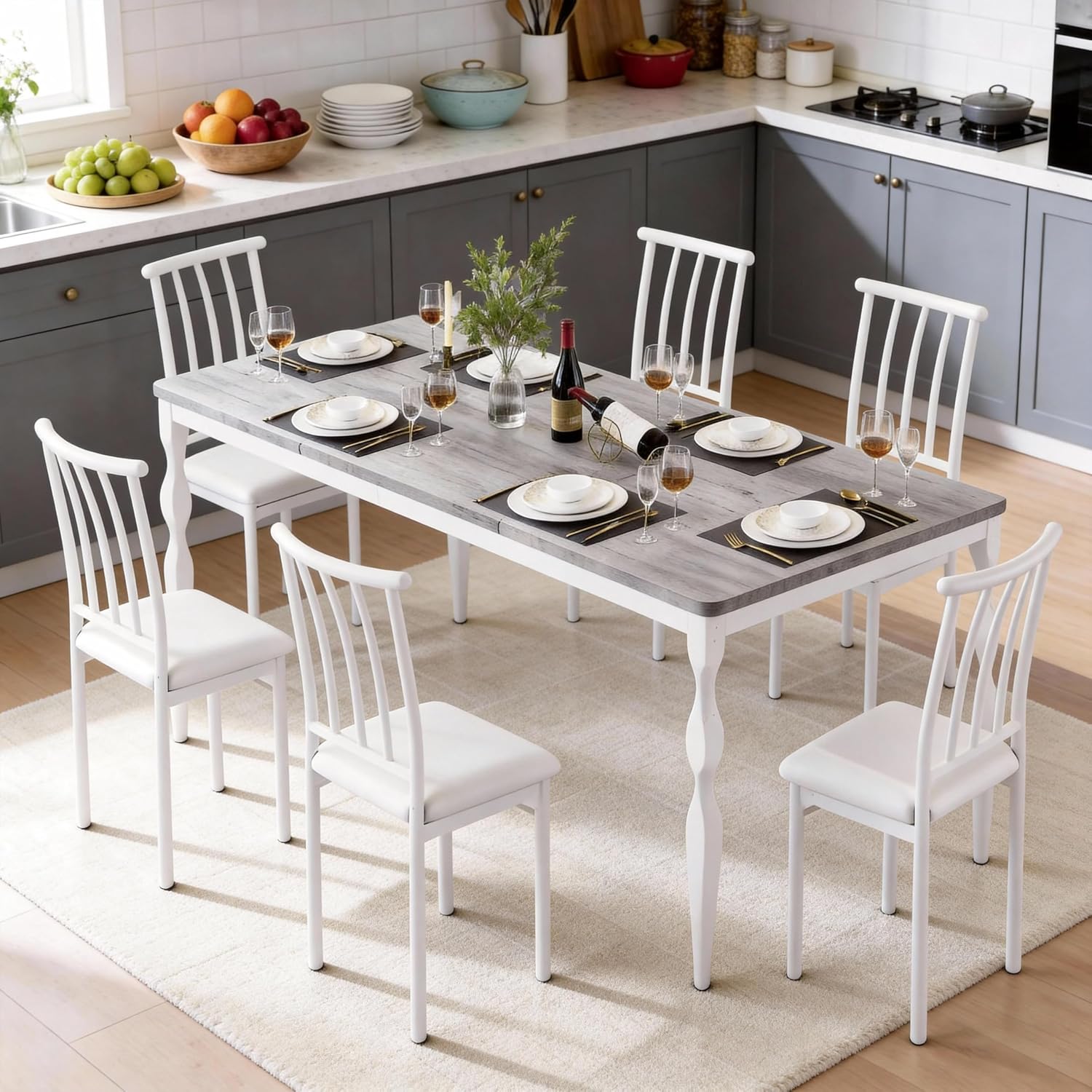 Assile 78 Inch Gray Modern Farmhouse Dining Table for 6 to 8 with Wood ...