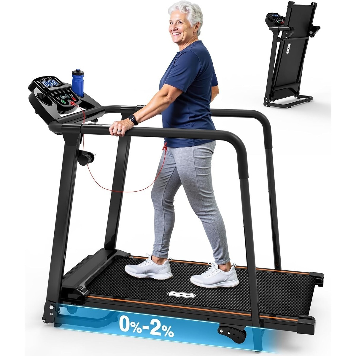 Yaobaolo 2.25 HP Folding Treadmill for Seniors with Long Handrail and 3 ...
