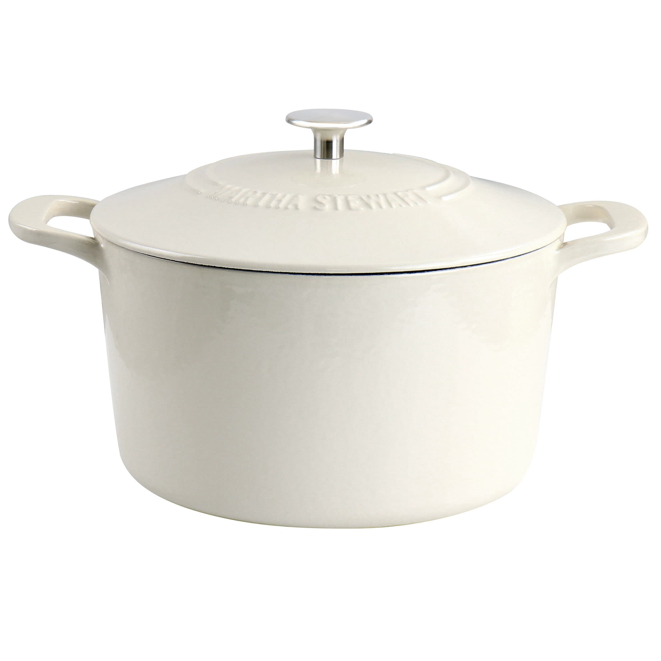 Martha Stewart Holiday Collection 4 Qt Round Enameled Cast Iron Dutch Oven  White 