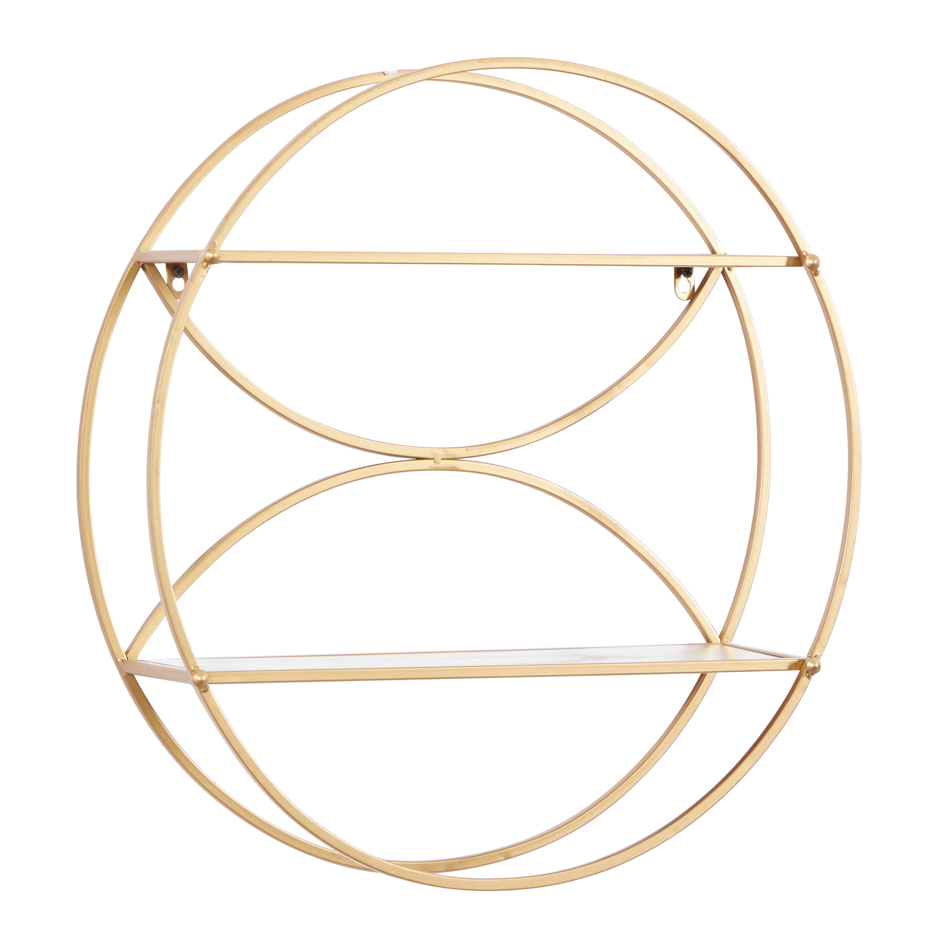 Contemporary Gold Round Iron & Wood Wall Shelf, 22" x 7"